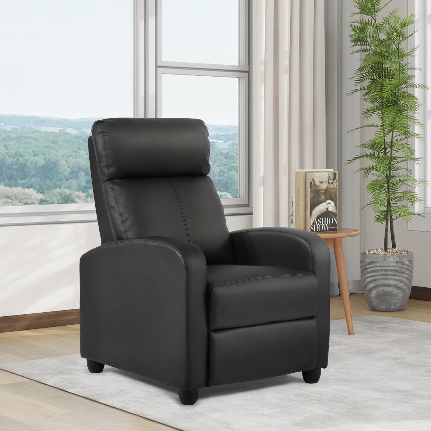 Black Leather Wingback Recliner with Arm Rest