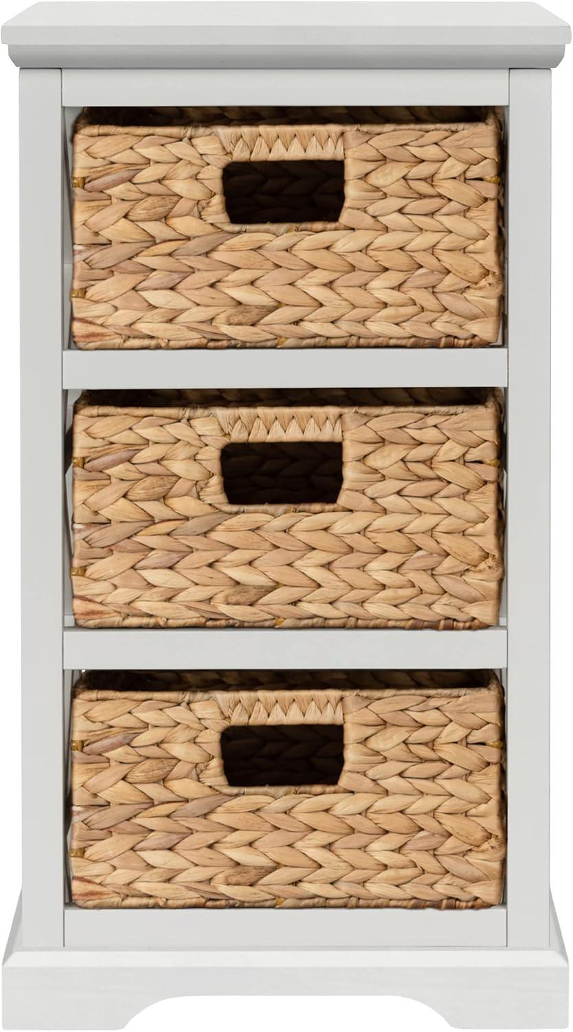 eHemco Hampton Meadows 3 Tier X-Side End Storage Cabinet with 3 Wicker Baskets, White