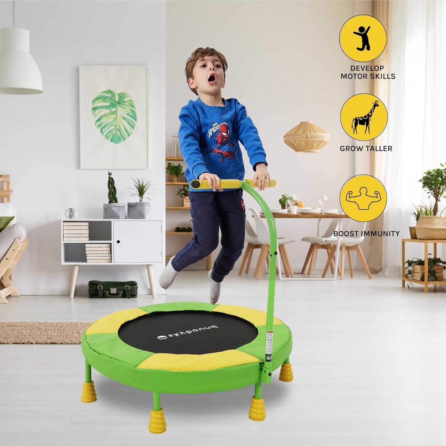 SkyBound 36 Inch Trampoline for Kids, toddler trampoline with handlebar for Age 3 +, indoor mini trampoline for kid