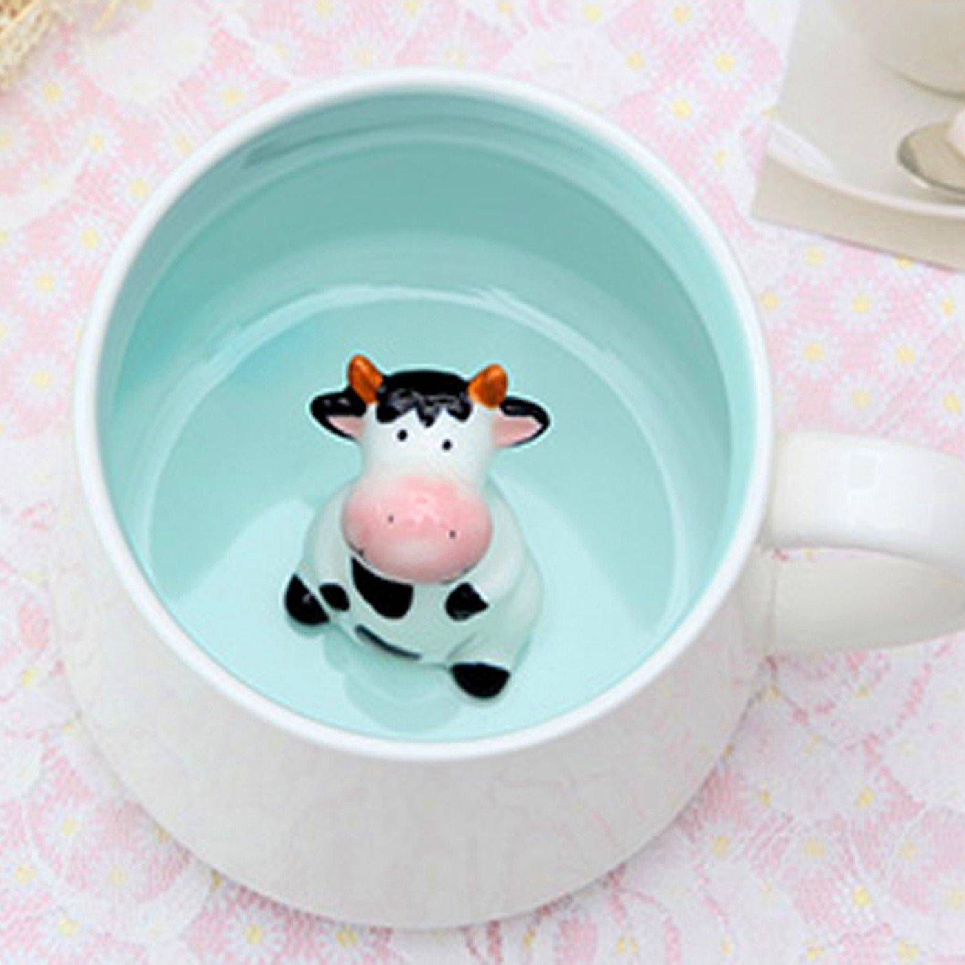 Clearance Cow Mug with Cow Inside Cute Coffee Mugs with Handle Tea Cups Ceramic Cup Funny Coffee Mugs with Spoon Mugs Gift Women Friends Unique Coffee Mug for Birthday Party Novelty Gift Fo