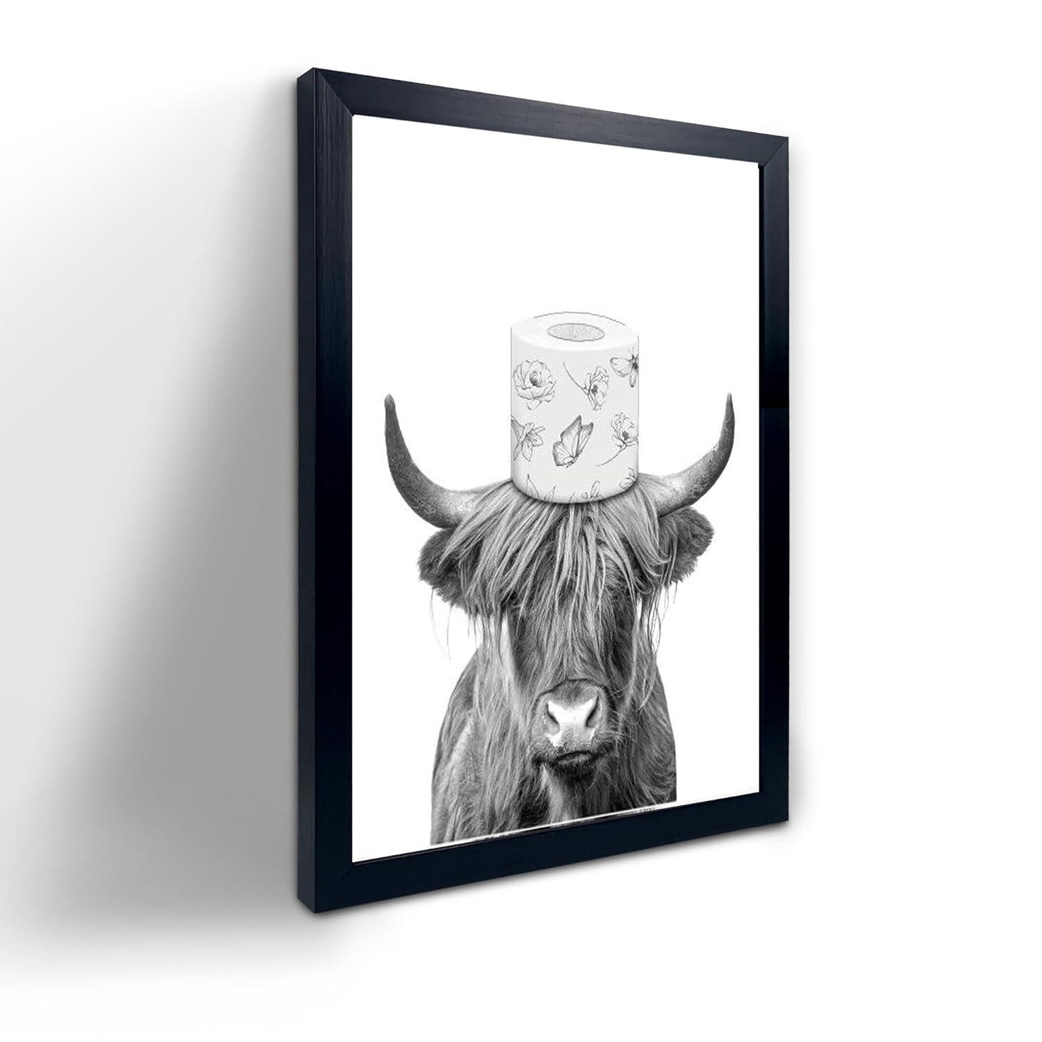 YongArt Black Framed Bathroom Decor - Funny Highland Cow Wall Art in Bathtub, 8x10''