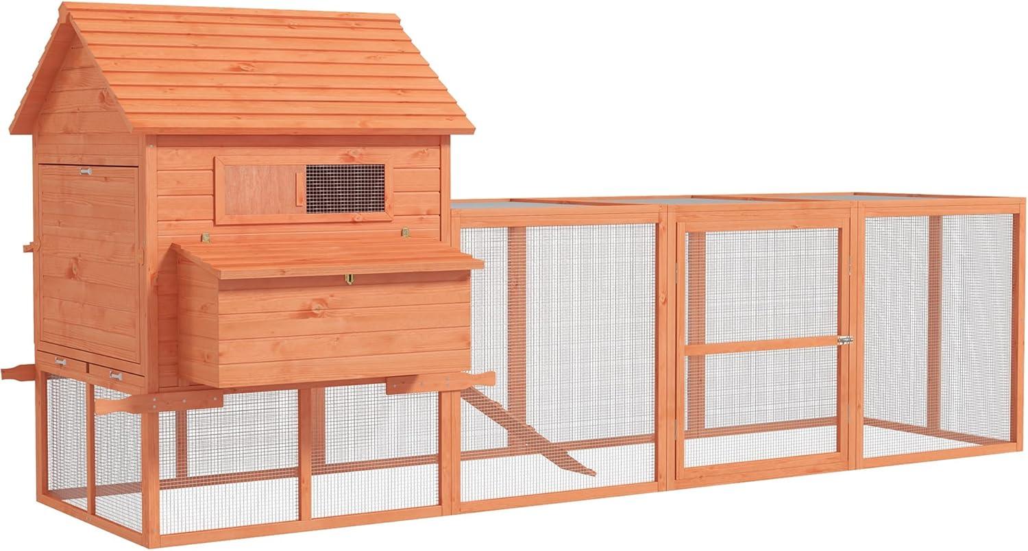 PawHut 145" Chicken Coop Large Chicken House Rabbit Hutch Wooden Poultry Cage Pen Garden & Backyard with Run & Inner Hen House Space