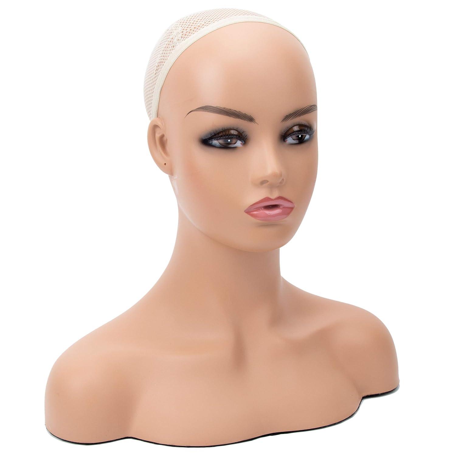 Mannequin PVC Manikin Head Realistic Mannequin Head Bust Wig Head Stand for Wigs Display Making Styling PMH-DC487-BS