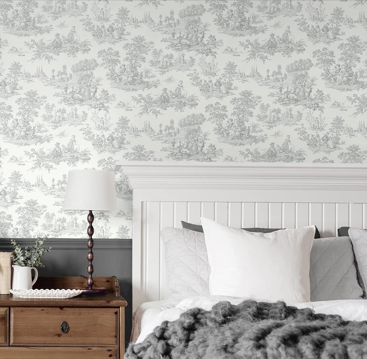 NextWall Argos Gray Chateau Toile Peel and Stick Wallpaper