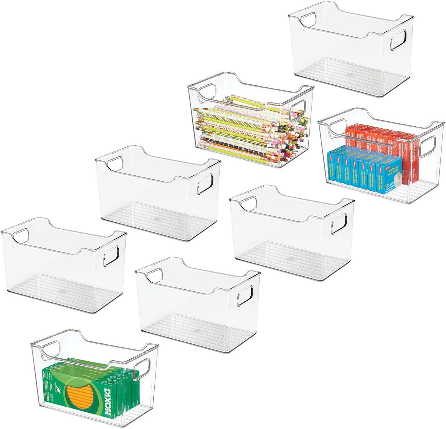 mDesign Deep Plastic Office Storage Container Bin with Handles - Clear