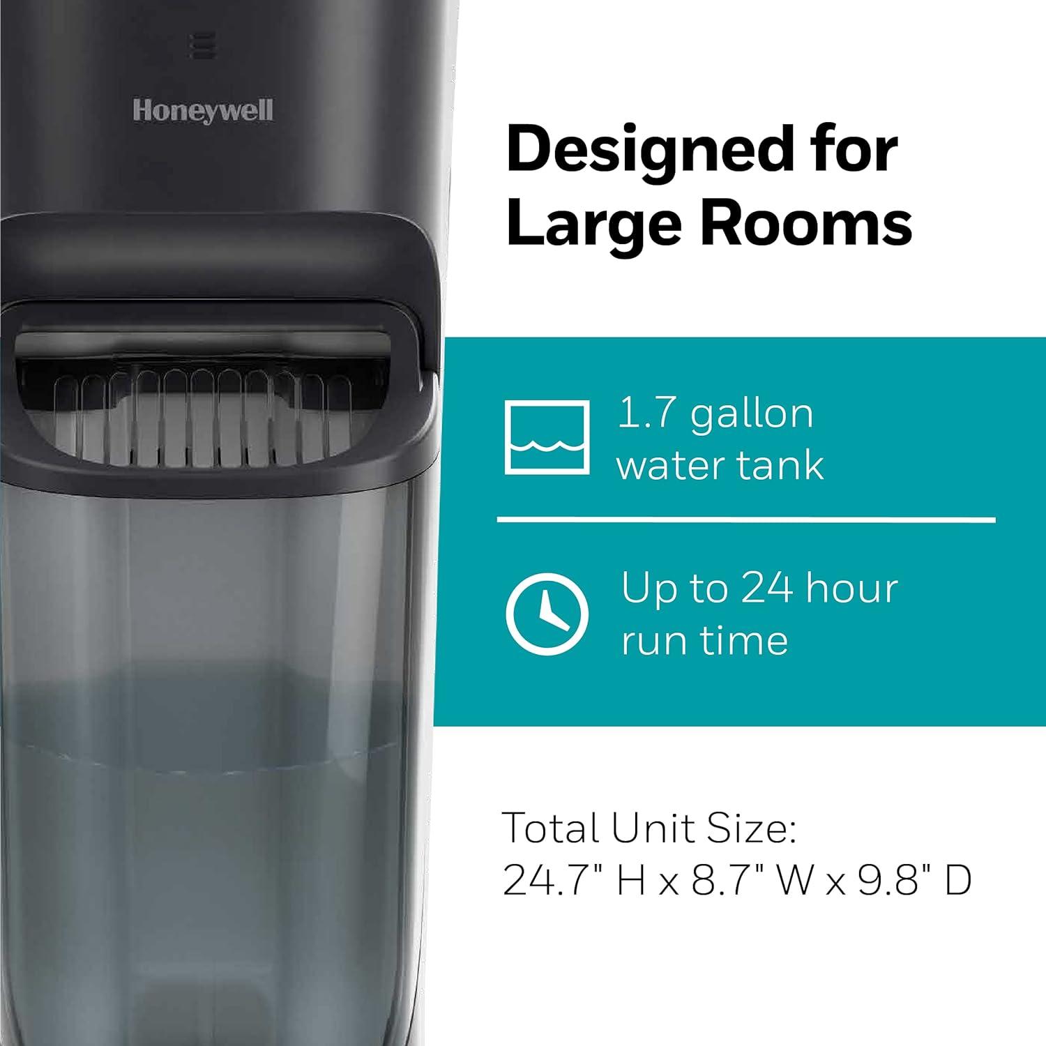 Honeywell Removable Top Fill Tower Humidifier: Cool Mist, 3 Settings, Adjustable Humidity, Portable, Black, ETL Listed