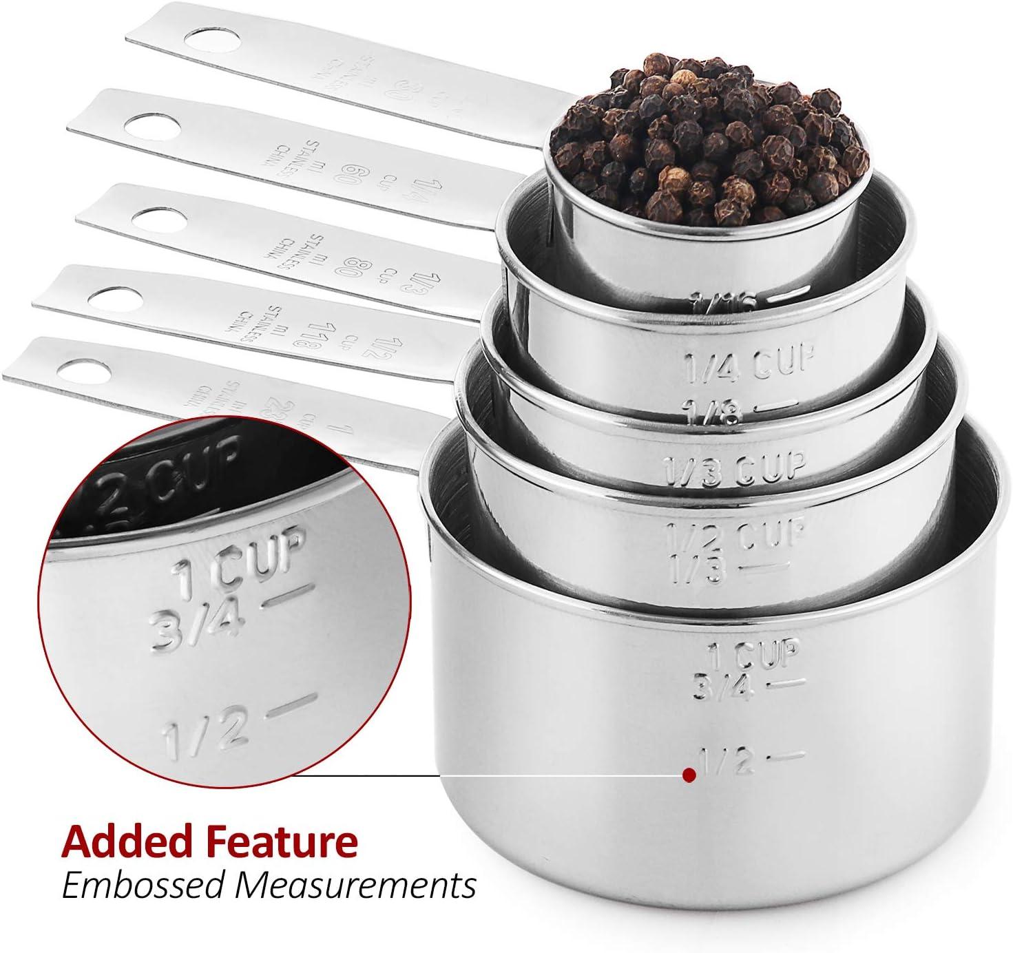 Stainless Steel Measuring Cups, Laxinis world 5 Piece Stackable Measuring Set (1)