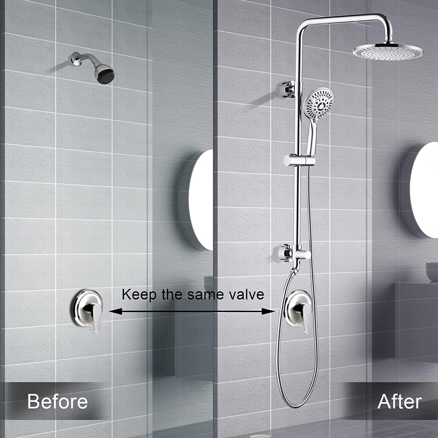 BRIGHT SHOWERS Rain Shower Heads System Including 9 Inch Rainfall Shower Head and Handheld Shower Head with Height Adjustable Holder, Solid Brass Rail and 60 Inch Long Stainless Steel Shower Hose