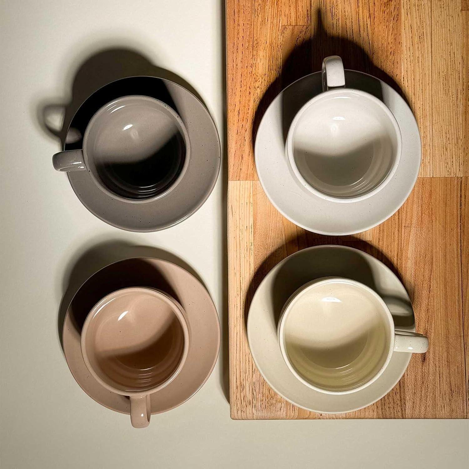 Mora Ceramic 8oz Assorted Neutral Cappuccino Mug Set with Saucers