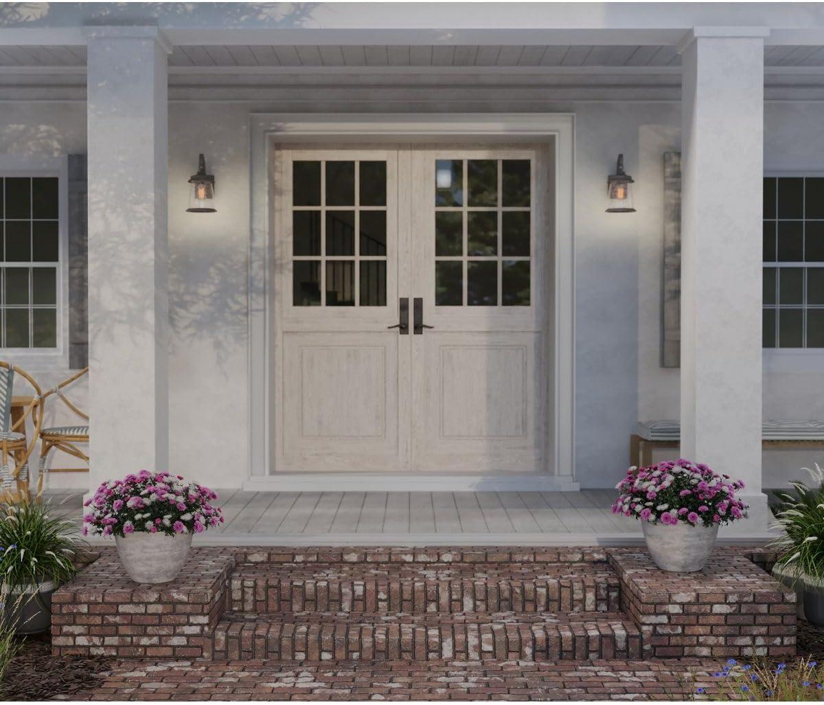 Progress Lighting Conover 1-Light Medium Wall Lantern in Antique Pewter with Seeded Glass Shade