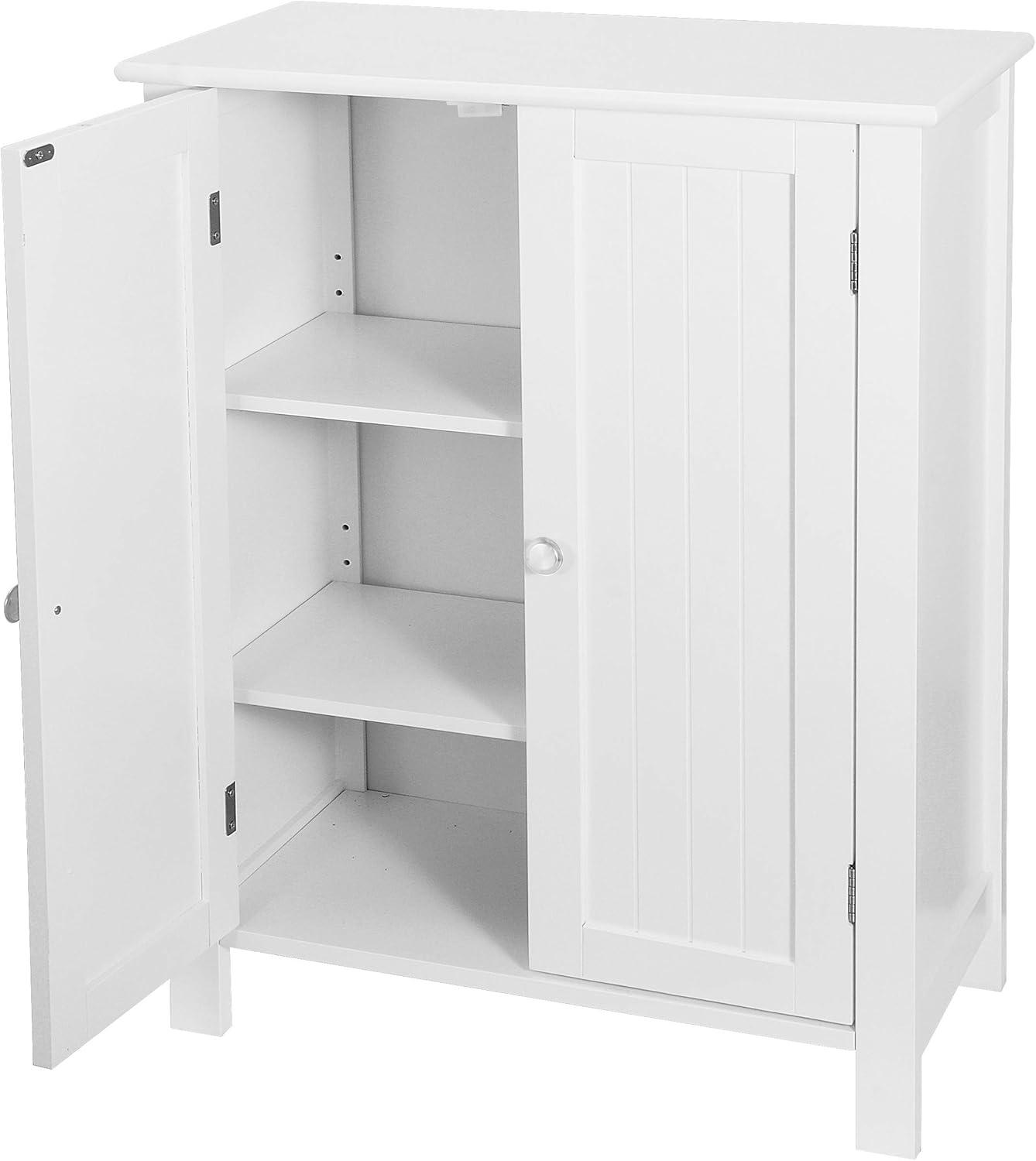 White MDF Bathroom Floor Cabinet with Adjustable Shelves