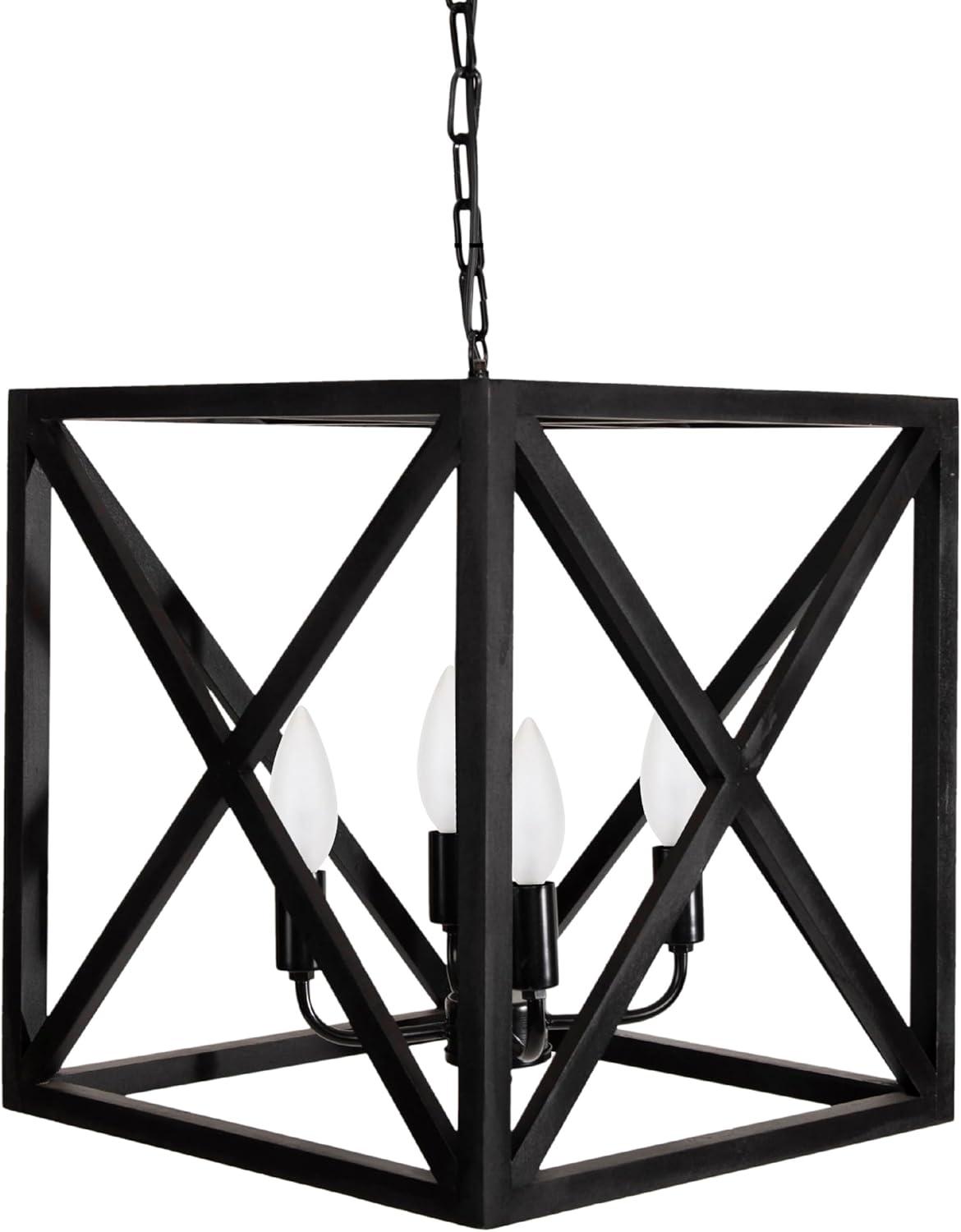 Creative Co-Op Geometric Wood and Metal Ceiling Light, Black