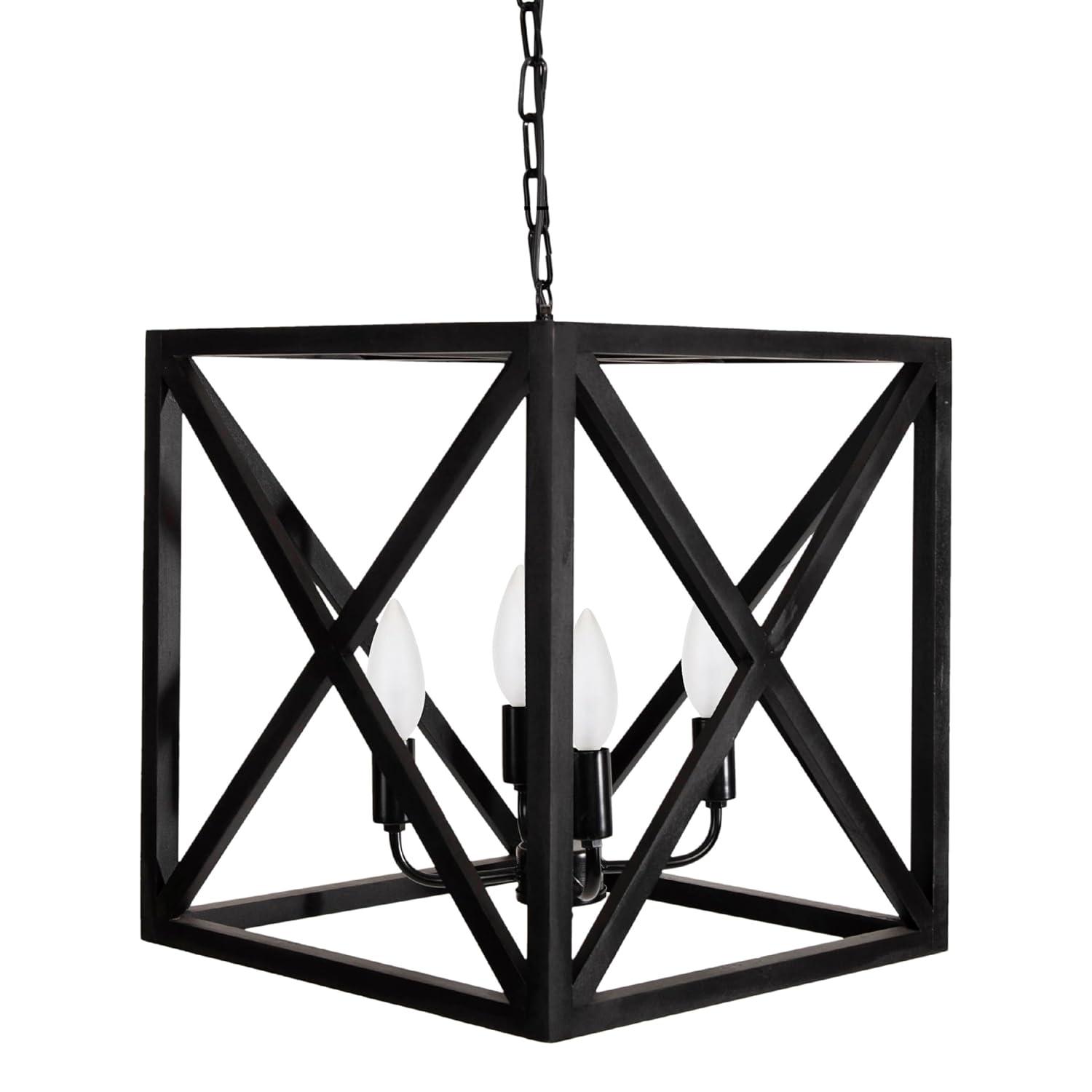 Creative Co-Op Geometric Wood and Metal Ceiling Light, Black