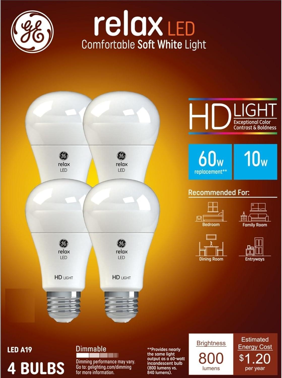 Soft White Dimmable LED Light Bulbs, 60 Watt Equivalent, 4 Pack