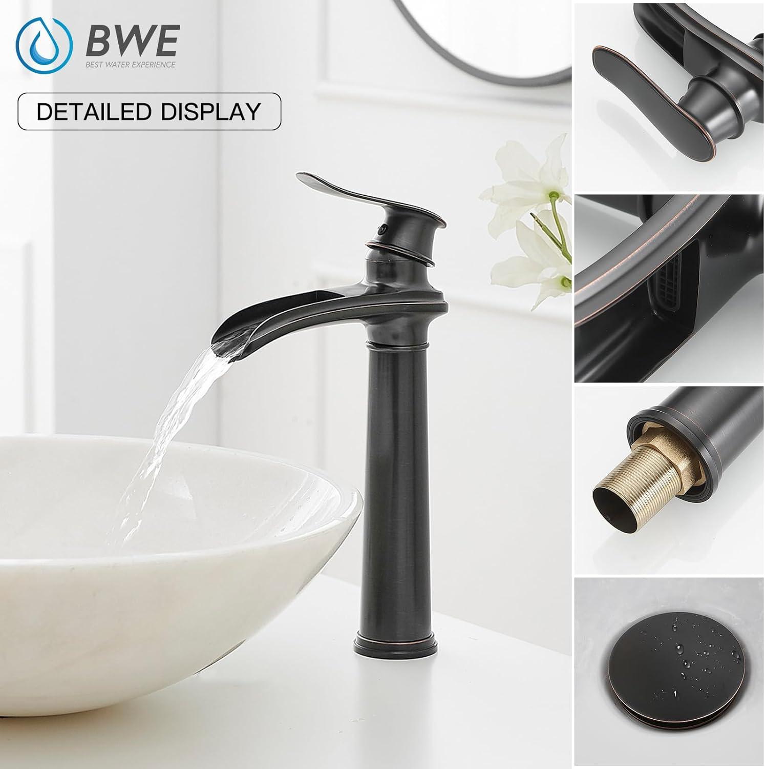 BWE Waterfall Single Hole Single Handle Bathroom Vessel Sink Faucet With Drain Assembly