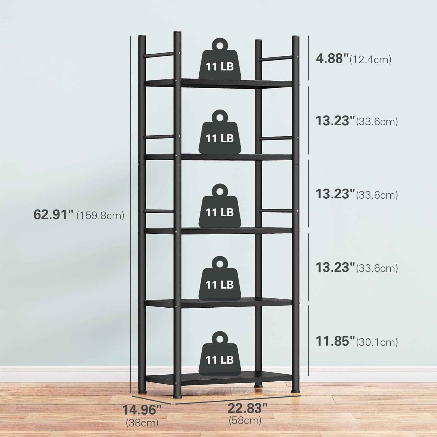 Denkee Black Steel 5-Tier Kitchen Bakers Rack with Microwave Shelf