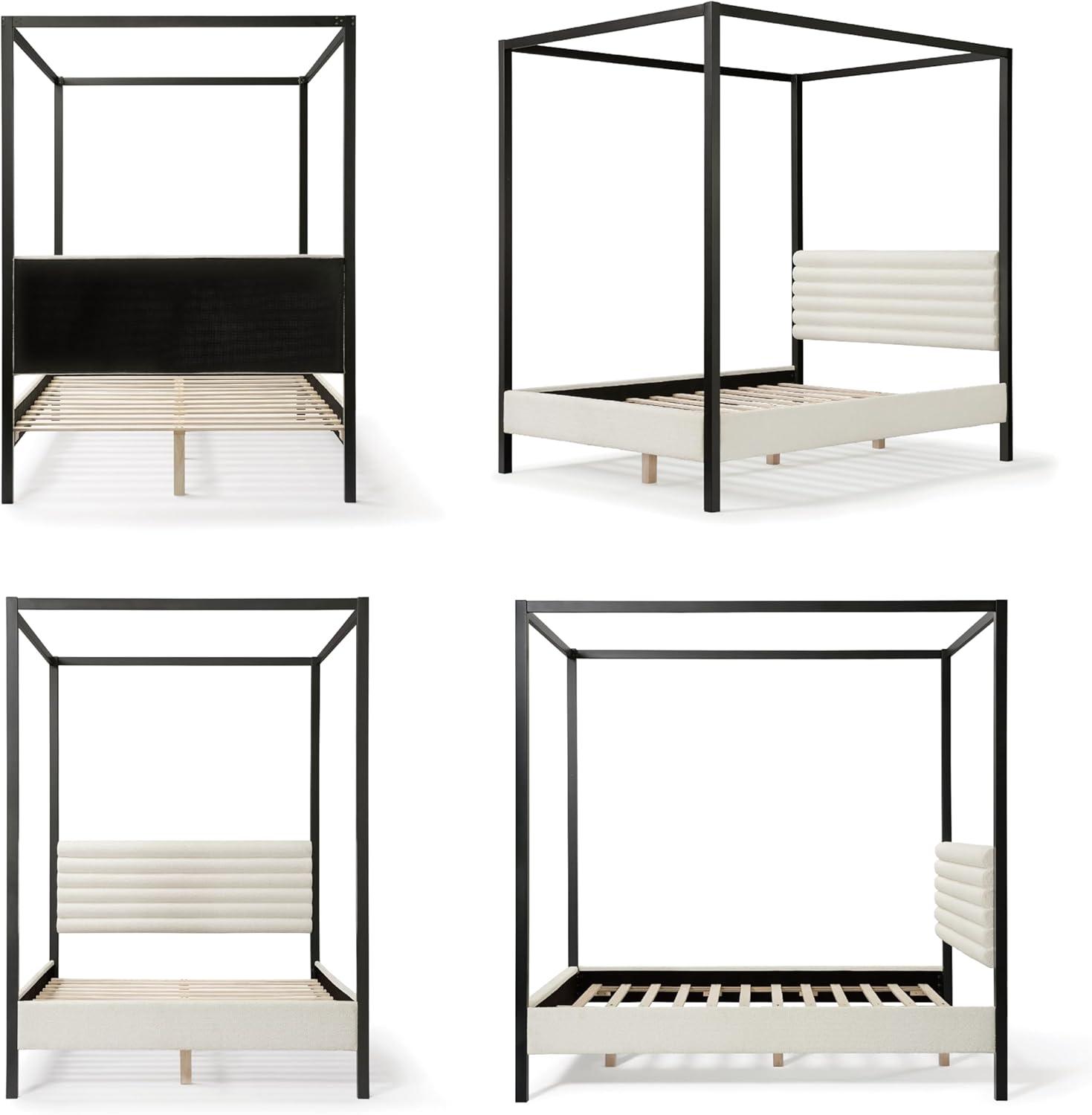 HOMES: Inside + Out Queen Aquis Canopy Platform Bed with Boucle Upholstered Headboard White