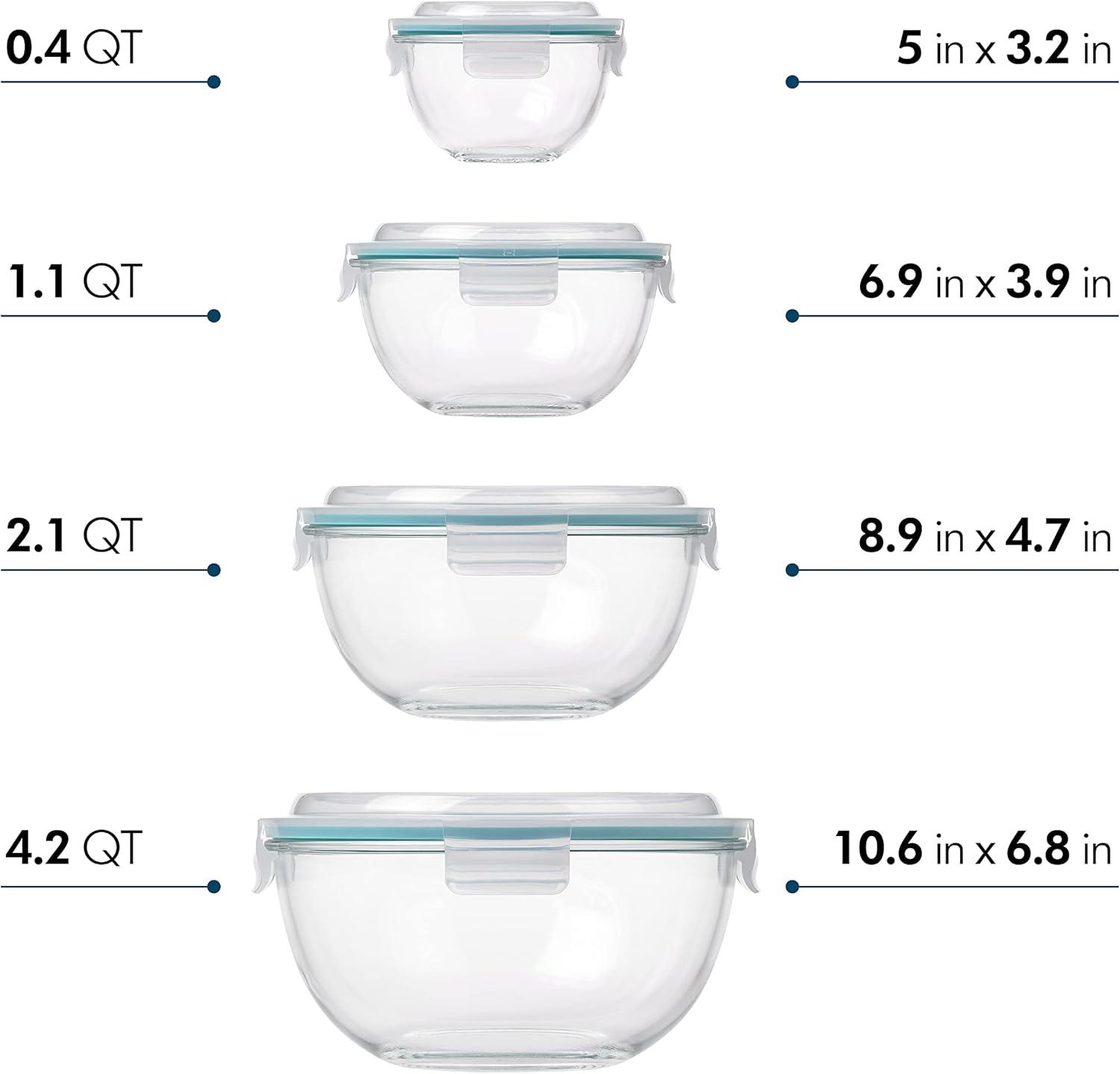 Glass 8-Piece Round Mixing Bowl Set with Latching Lids