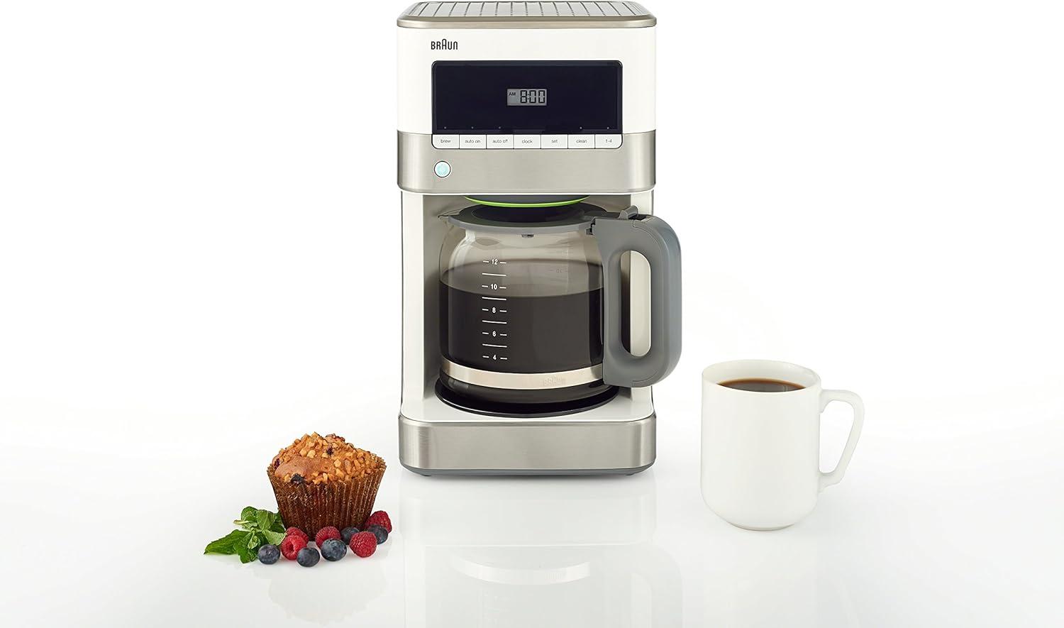 Braun BrewSense 12-cup Drip Coffee Maker - KF6050WH - Stainless Steel/White: Automatic Shut-Off, Glass Carafe, 1000W