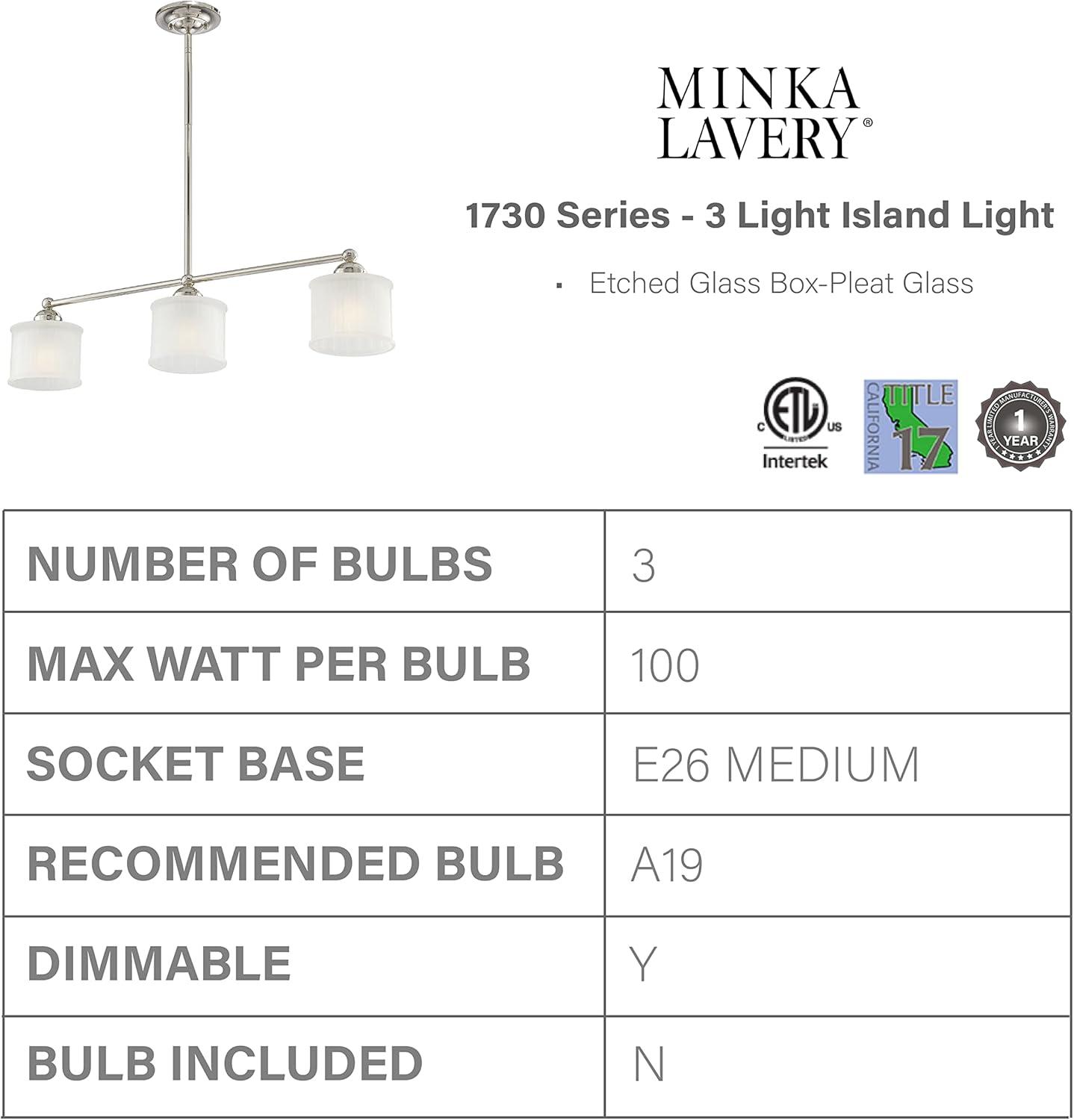 Minka Lavery - 1730 Series - 3 Light Island in Transitional Style - 7.5 inches