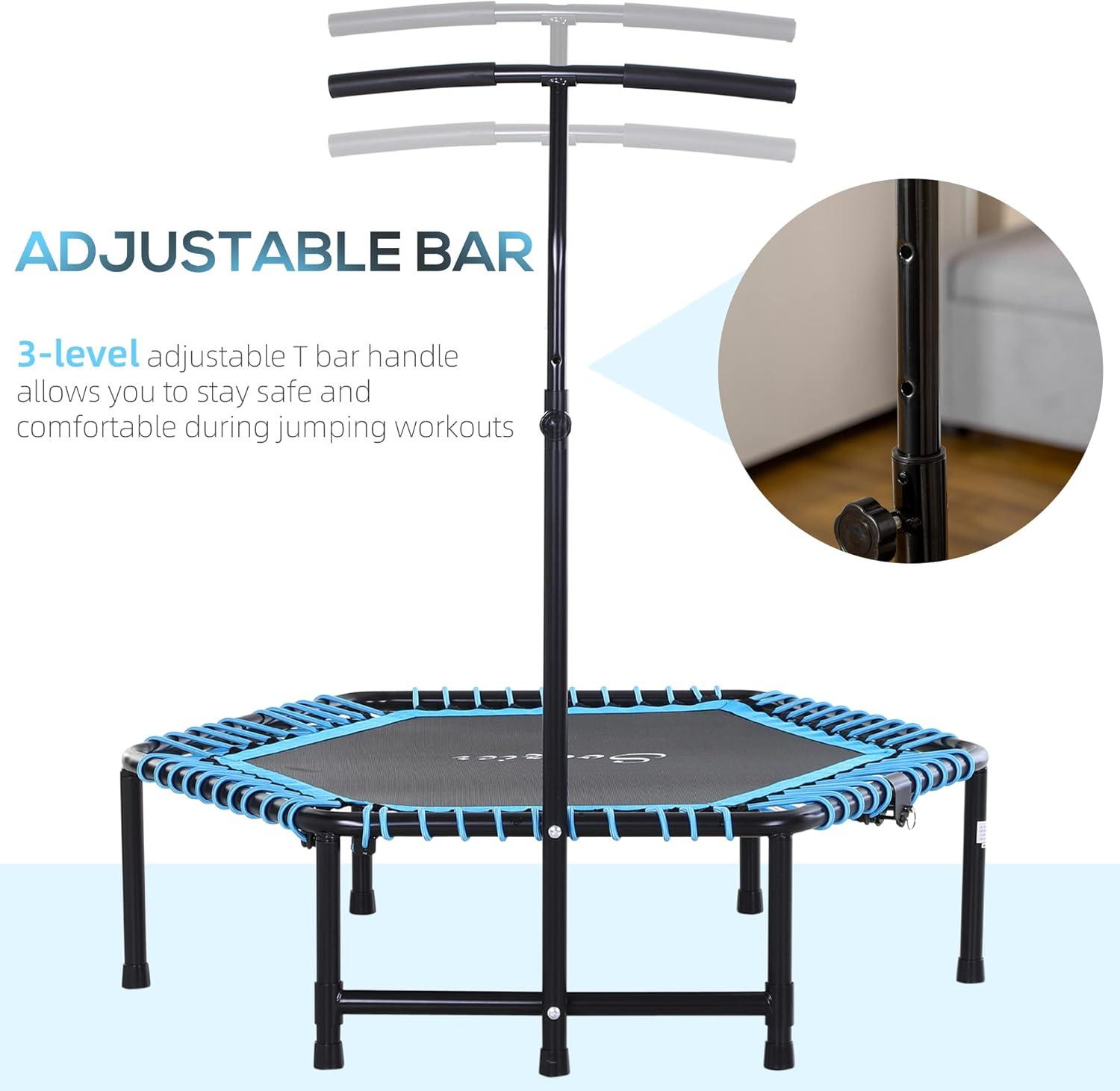 Kids' Blue Hexagon Fitness Trampoline with Adjustable Bar