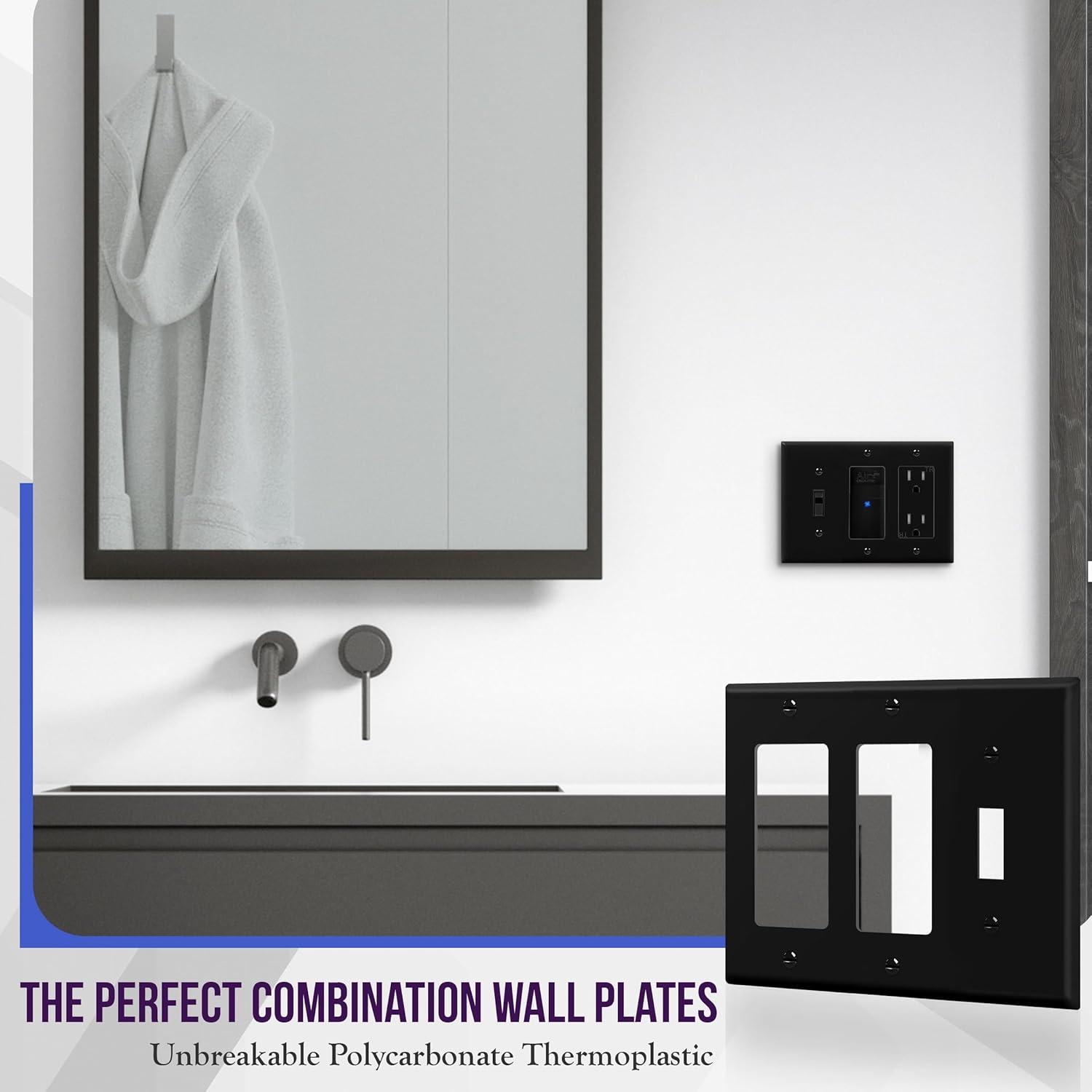 Black Glossy Triple Gang Polycarbonate Wall Plate