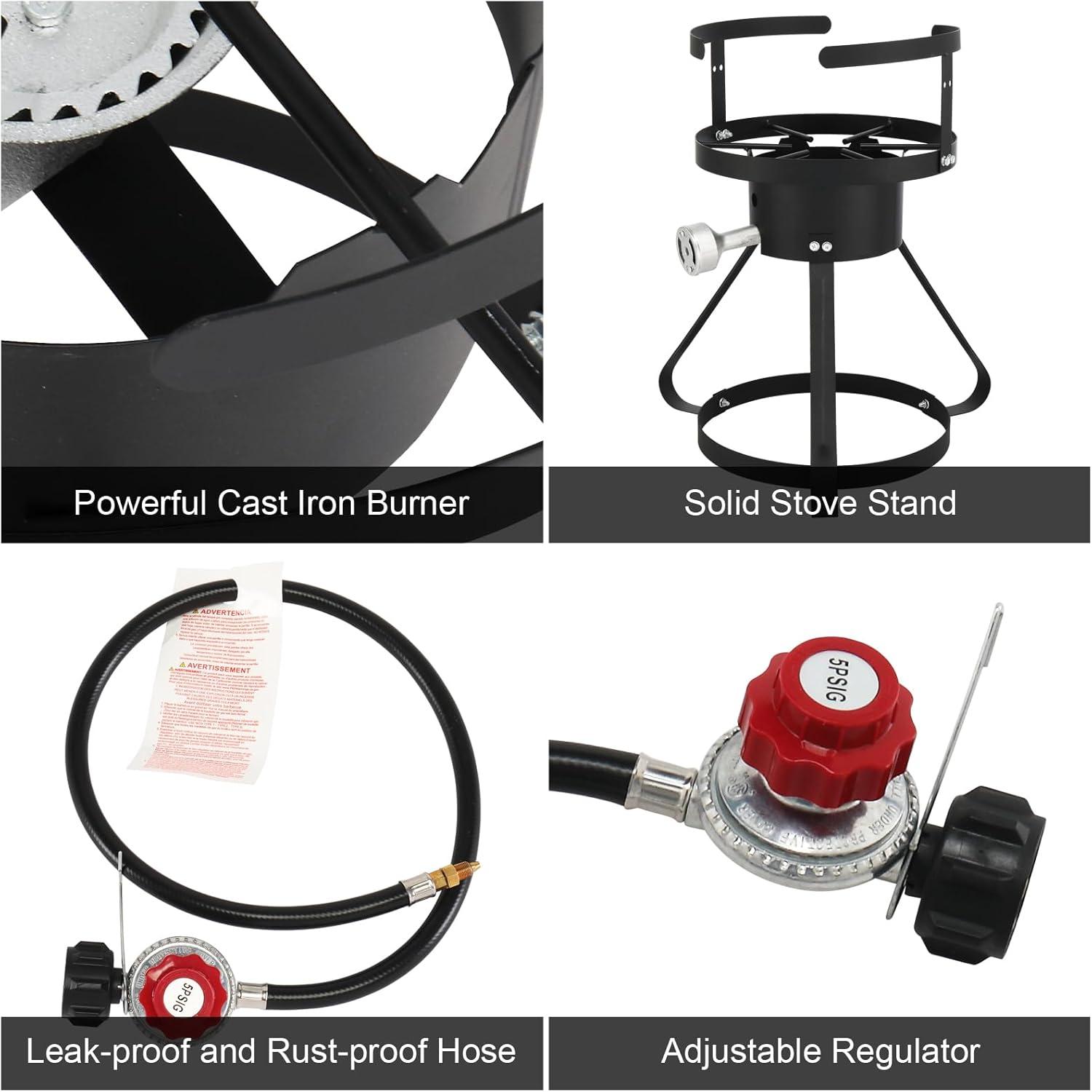 Outvita 30 Qt Turkey Deep Fryer & 10QT Fish Fryer Kit w/Baskets,Aluminum Fish & Seafood Boiler Steamer with 54,000 BTU Propane Gas Burner Stand Injector Thermometer Hose, Ideal for Outdoor Fry