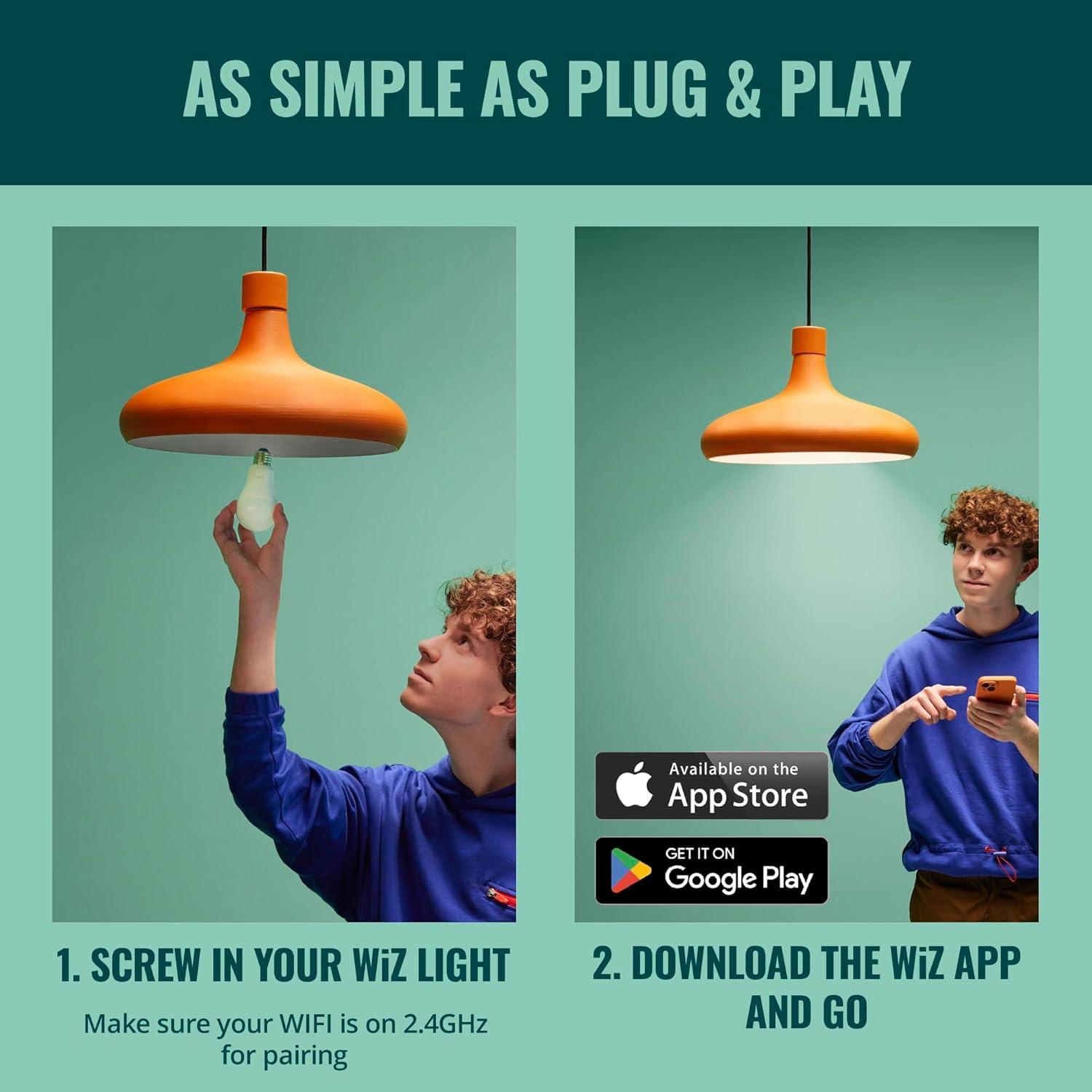 WiZ Clear 60W G25 Tunable White Filament LED Smart Bulb - Pack of 6 - E26- Indoor - Connects to Your Existing Wi-Fi - Control with Voice or App + Activate with Motion - Matter Compatible