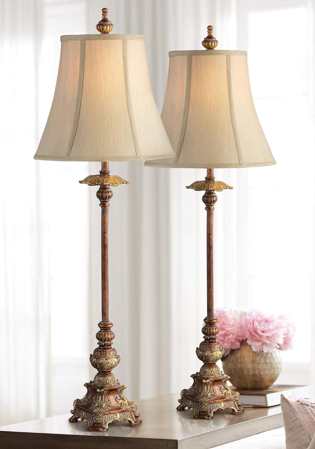 Regency Hill Juliette 36 1/2" Tall Skinny Large Buffet Traditional End Table Lamps Set of 2 Brown Light Bronze Finish Living Room Bedroom Bedside