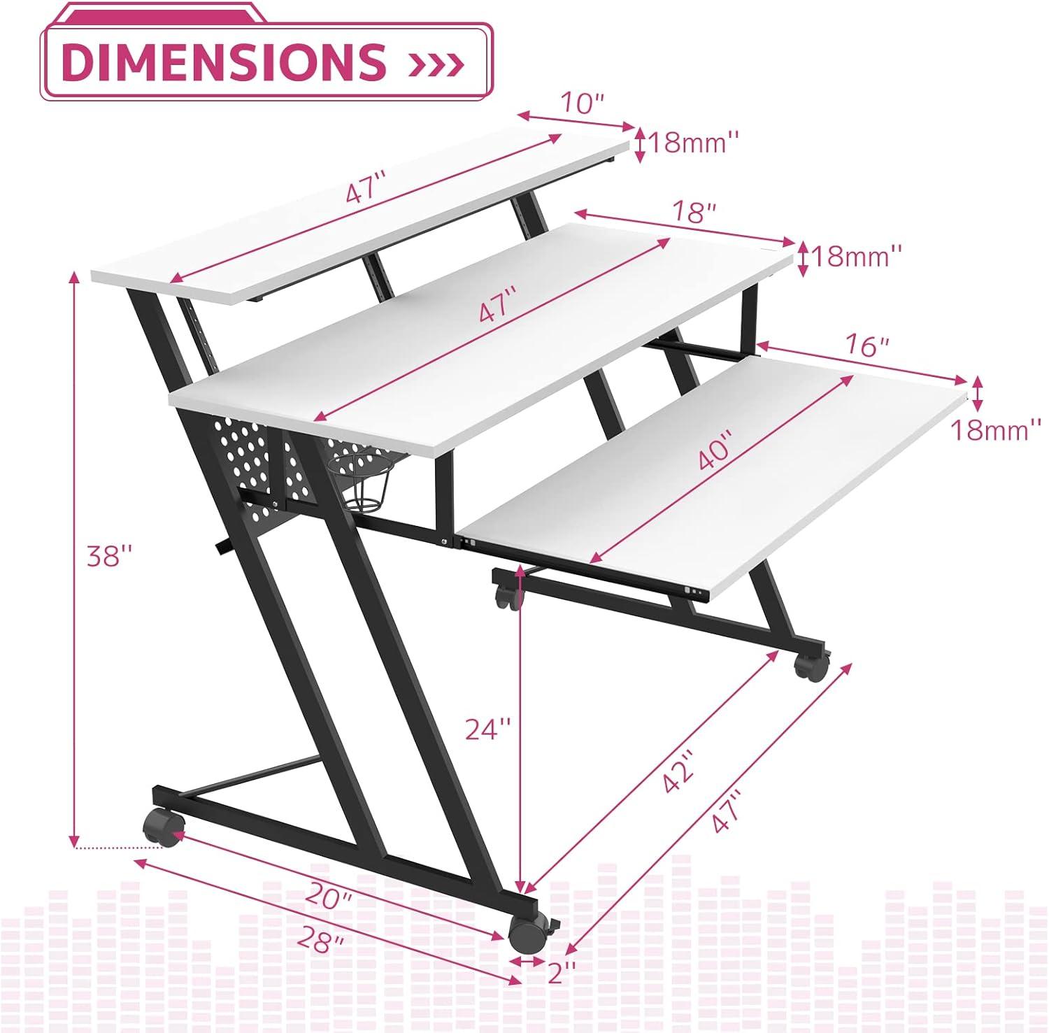 Suitor 53'' White Wood Music Studio Desk with Keyboard Tray