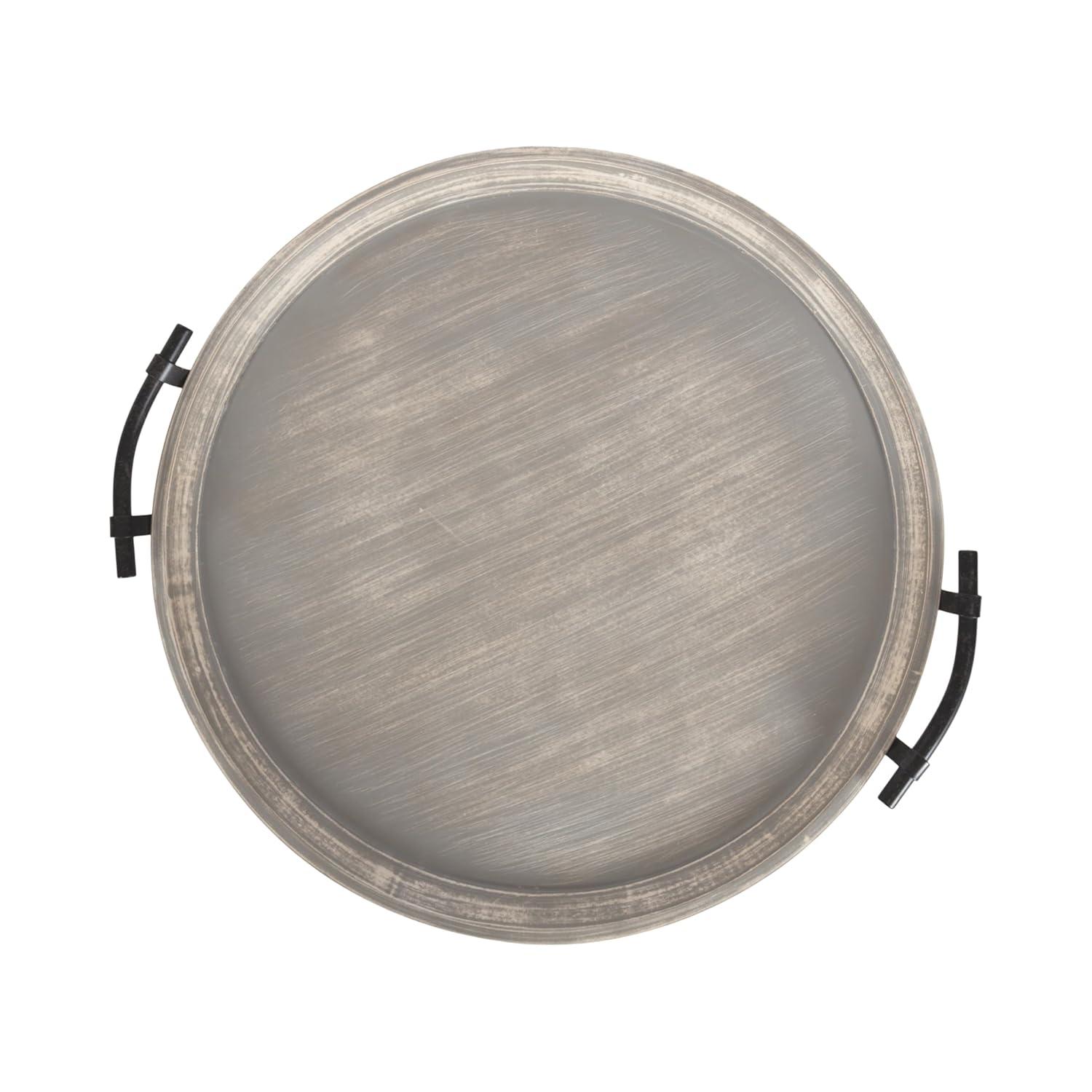 Kate and Laurel Bruillet Farmhouse Wood Round Ottoman Tray, 24 x 22, Rustic Brown, Circle Coffee Table Tray for Living Room Decor or Large Serving Tray