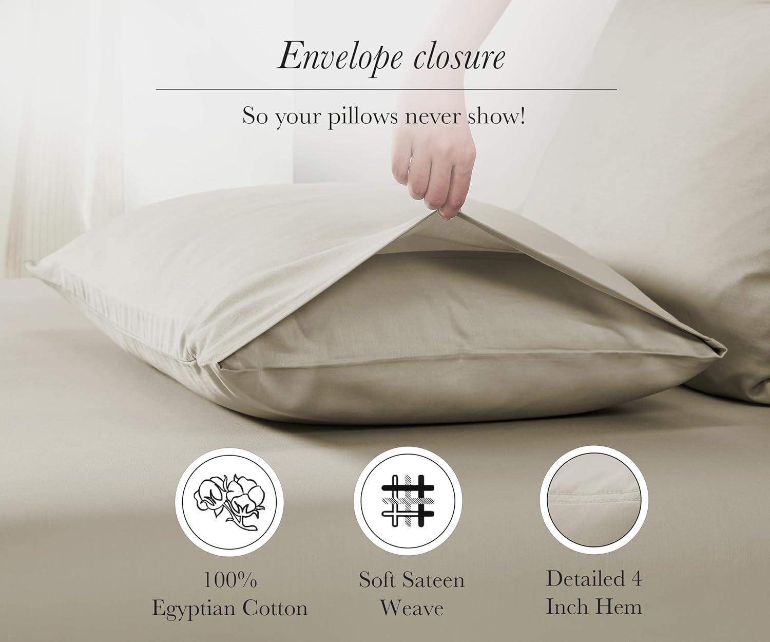 California Design Den 100% Cotton Pillow Cases Standard Size Set of 2, Sateen Weave, Cooling Pillow Cases for Standard / Queen Size Pillows, Beige