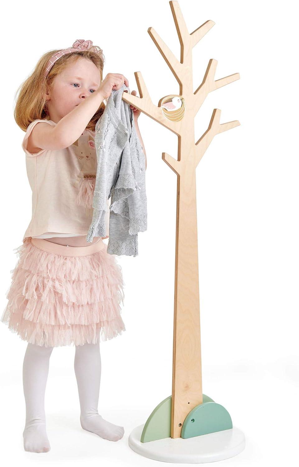 Natural Wood Tree-Shaped Kids Coat Stand with Bird Nest