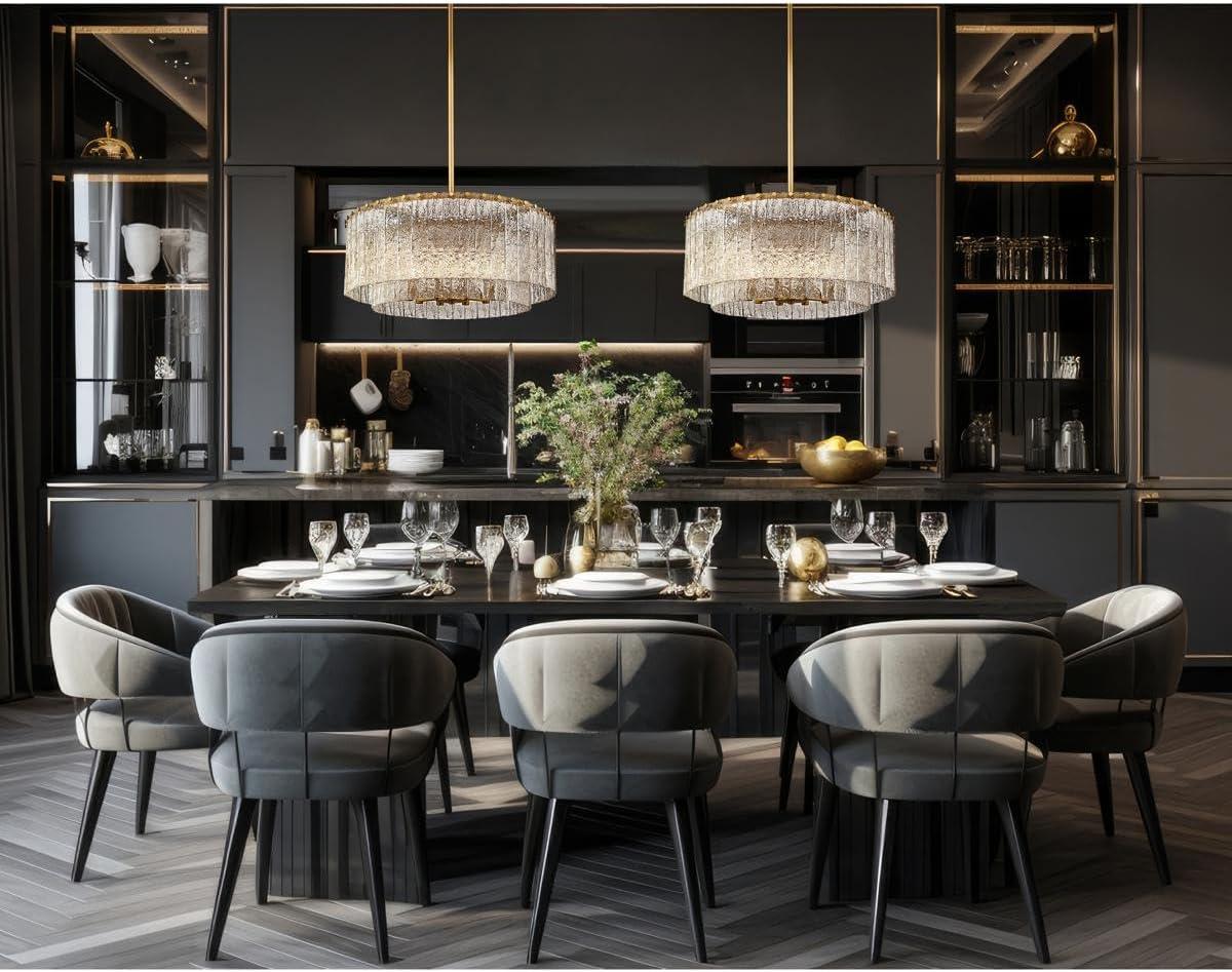Glacier Modern Gold and Glass Two-Tier Pendant Light