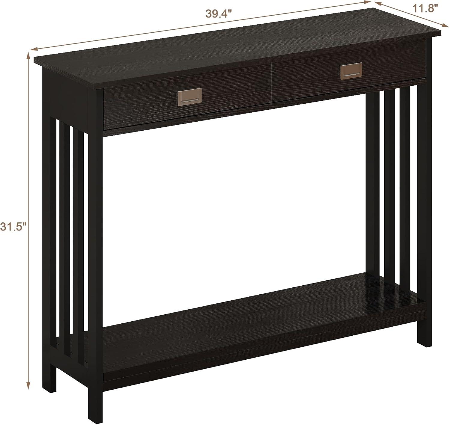 Black Entryway Table With Drawer, Narrow Console Table, Sofa Table With Storage Shelf For Entryway, Living Room And Hallway