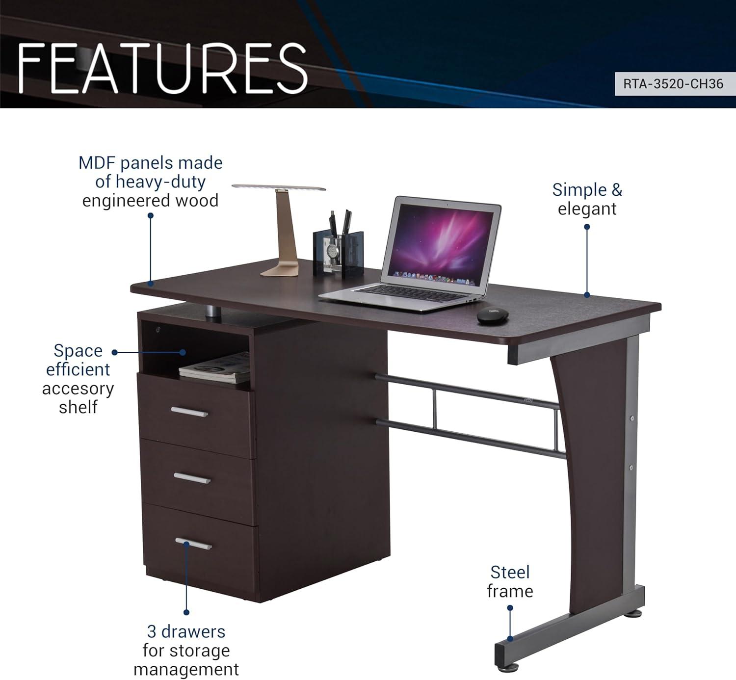 Techni Mobili 48 in Computer Desk with Storage, Chocolate RTA-3520-CH36