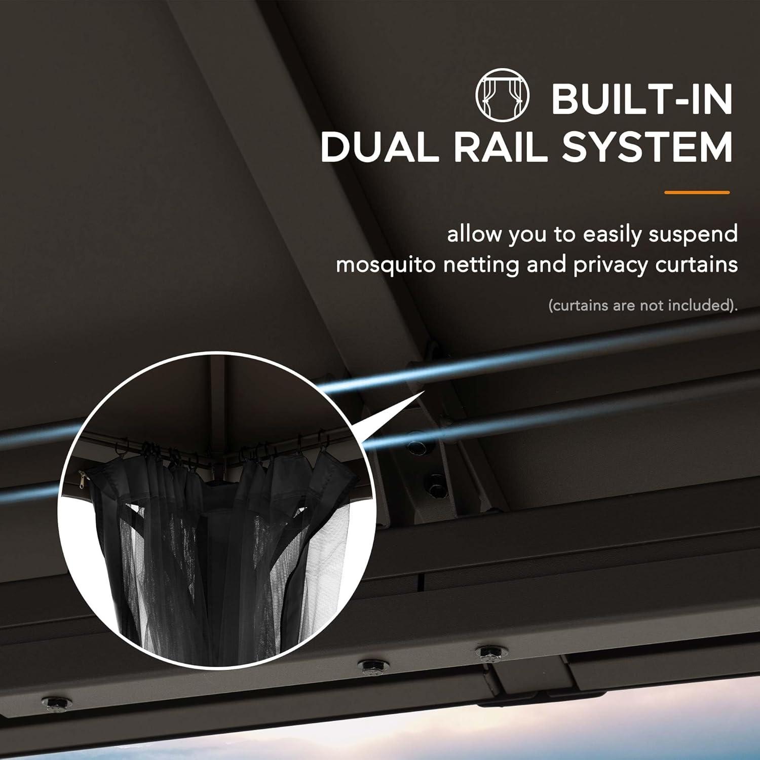 Sunjoy Sunjoy Hardtop Gazebo 12 x 16 ft. Outdoor Gazebo, Heavy Duty Steel Frame Gazebo, Double Tiered Metal Gazebo with Ceiling Hook and Removable Netting Sidewalls