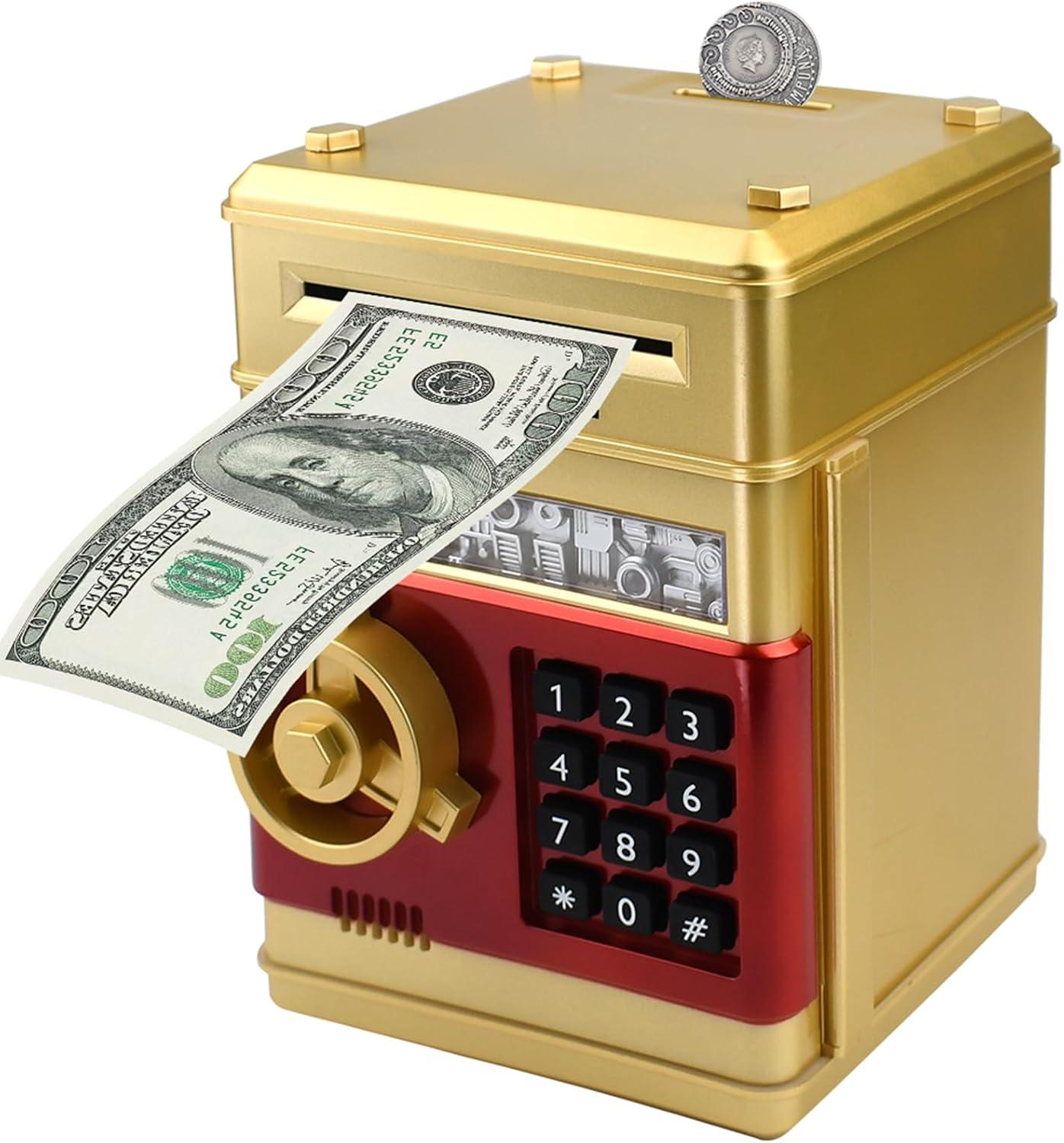 Gold and Red Electronic Mini ATM Piggy Bank with Password Lock