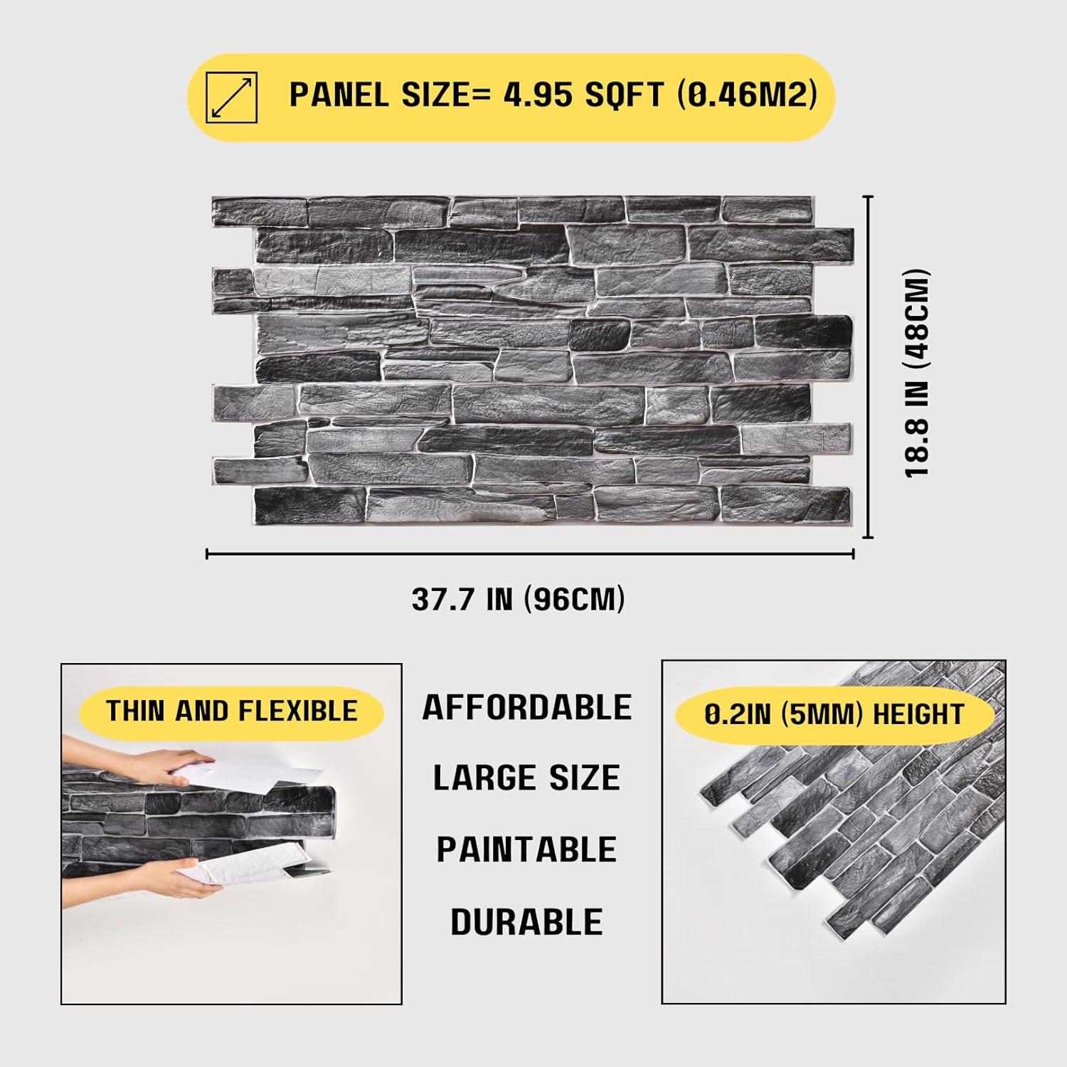 Slate Gray 3D Textured Peel & Stick PVC Wall Panels