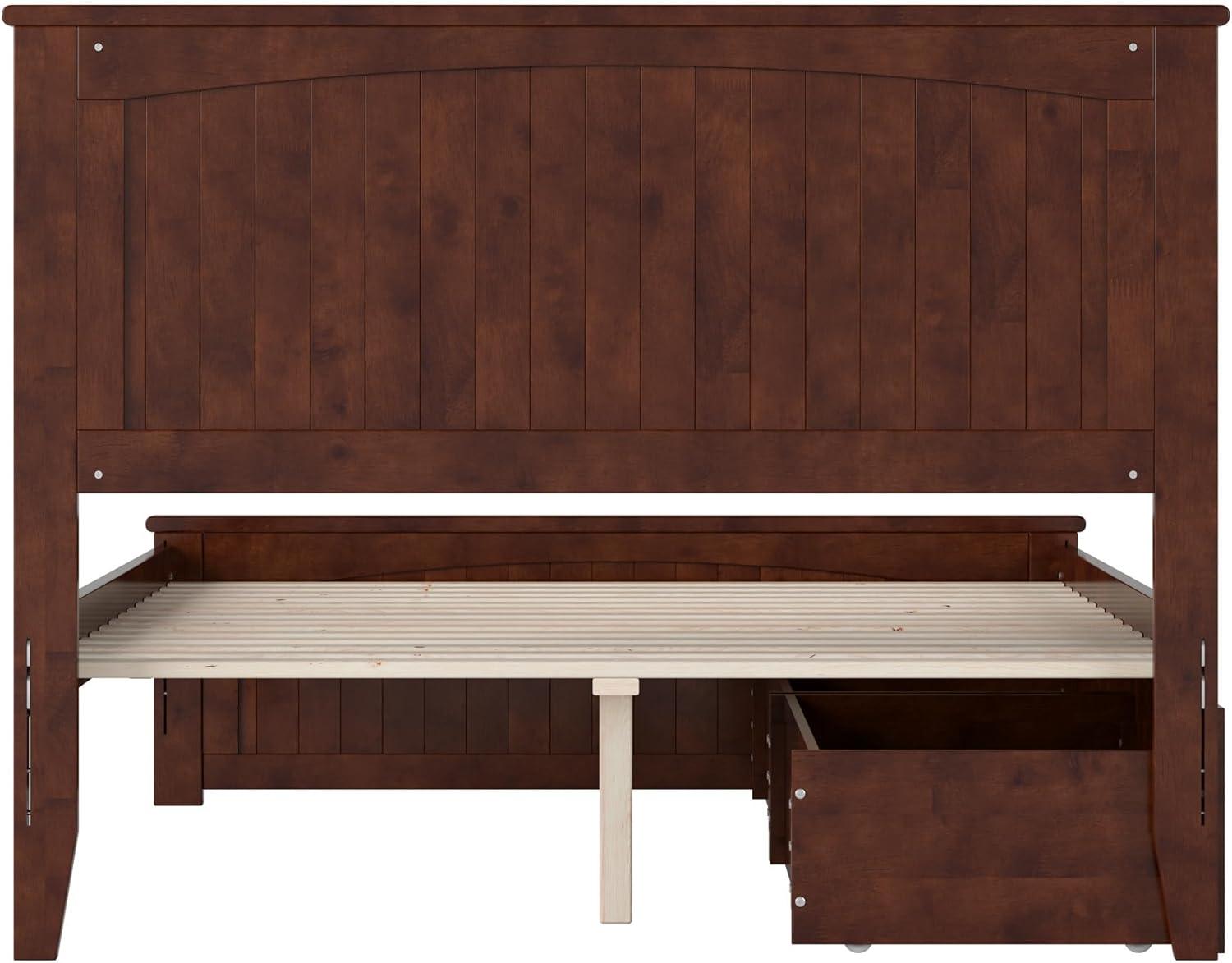 AFI Nantucket Full Wood Platform Bed with Matching Footboard and Storage Drawers, Walnut