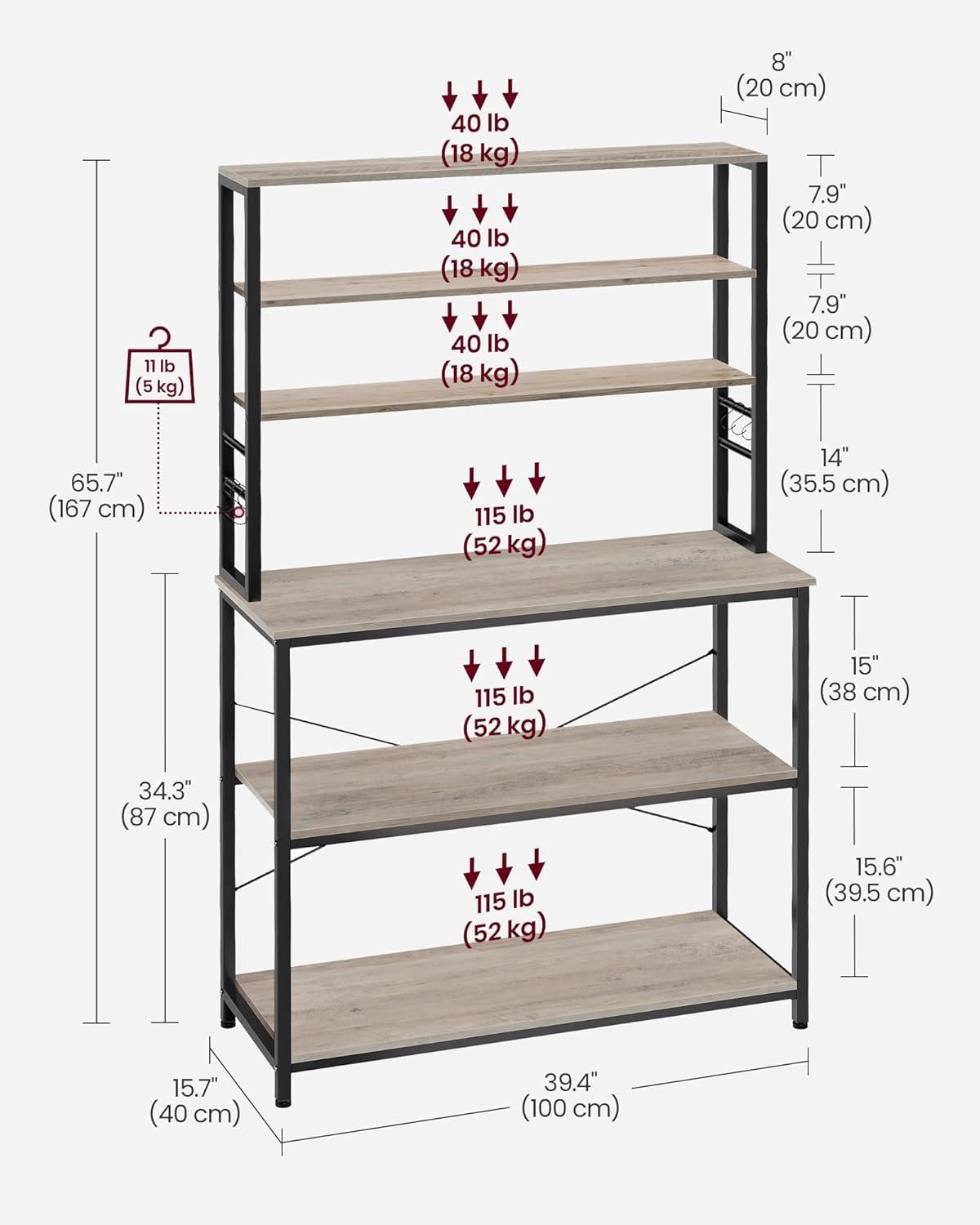 Greige and Black 6-Tier Adjustable Kitchen Baker's Rack