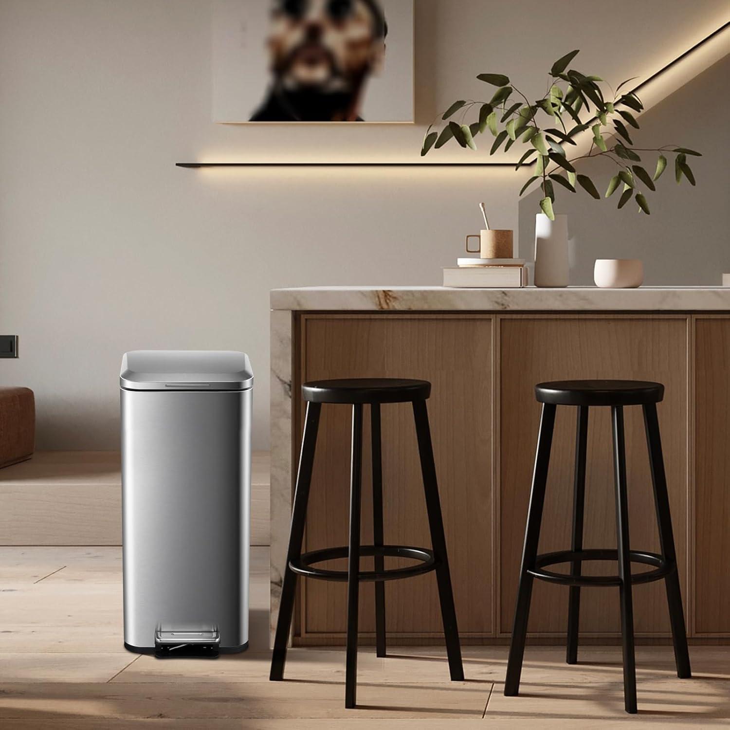 Kselythan 8 Gallon Step Trash Can, Fingerprint Proof Stainless Steel Kitchen Garbage Can with Lid, Trash Can with Foot Pedal, Pedal Rubbish Bin for Home Office