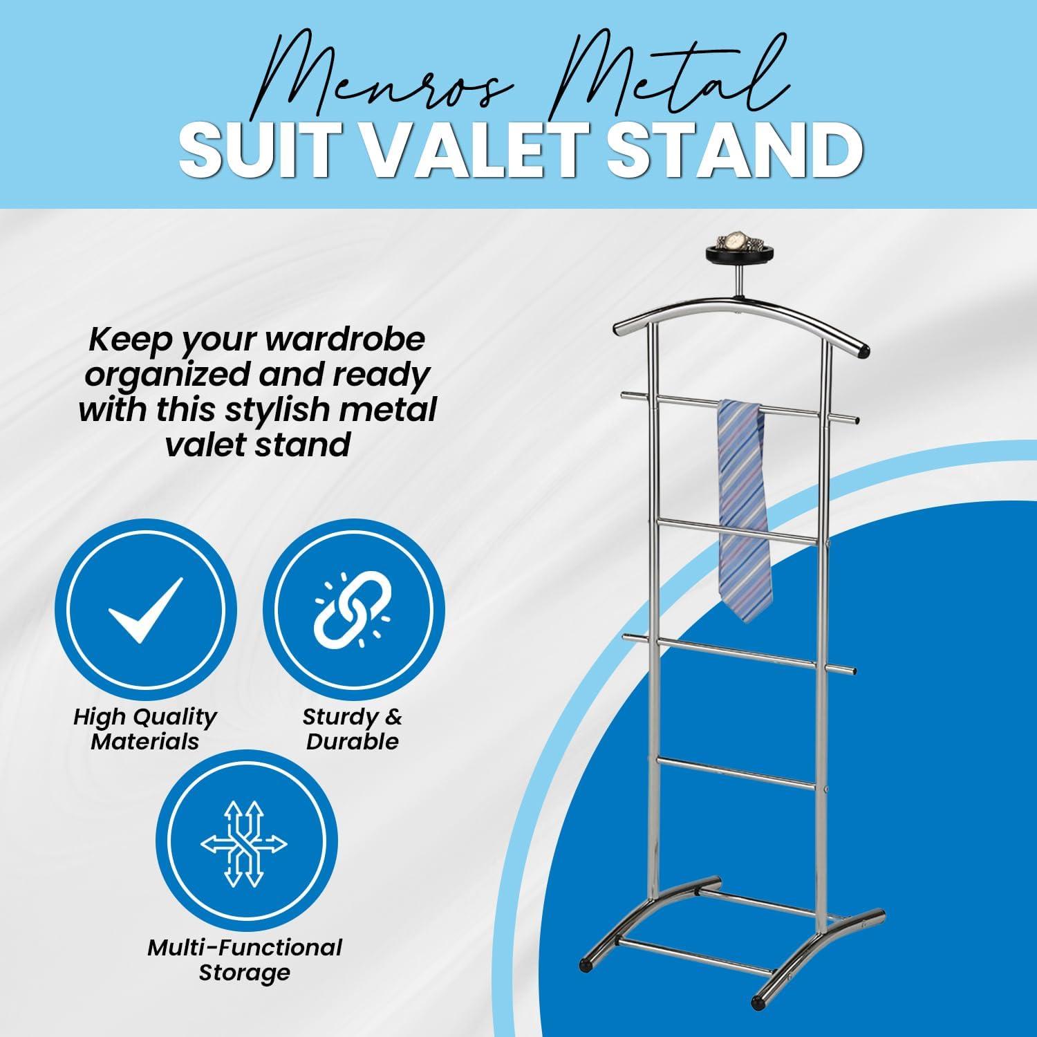 Chrome Metal Suit Valet Stand with Accessory Shelf