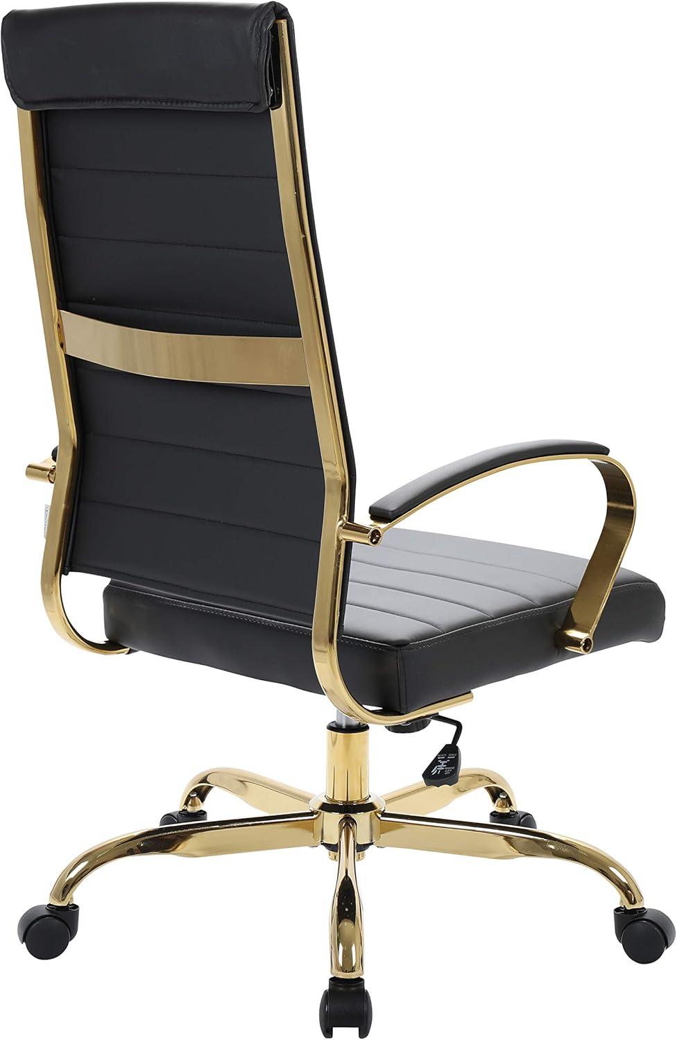 LeisureMod Benmar High-Back Leather Office Chair with Swivel, Tilt, Adjustable Height, Ergonomic Design for Home Office, Study, or Workspace