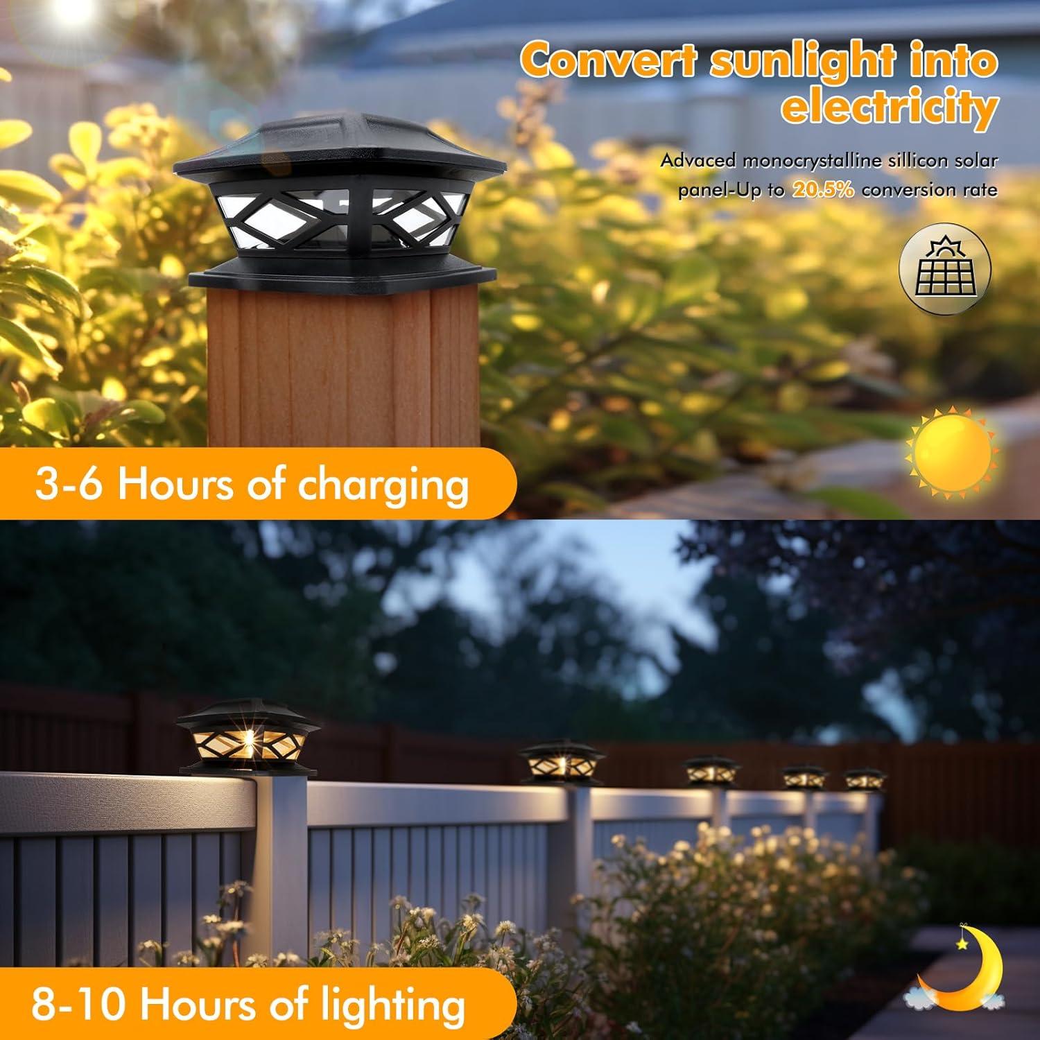 TRAHOO-Solar Post Cap Lights Outdoor - Waterproof LED Fence Post Solar Lights for 3.5x3.5/4x4/5x5 Wood Posts in Patio, Deck or Garden Decoration 2 Pack\u2026\u2026