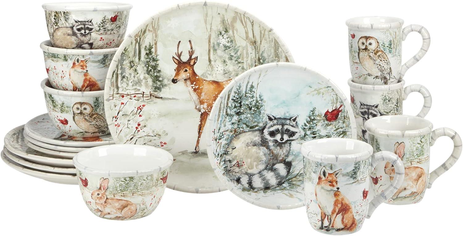 Winter's Walk Multicolor Ceramic 16-Piece Dinnerware Set