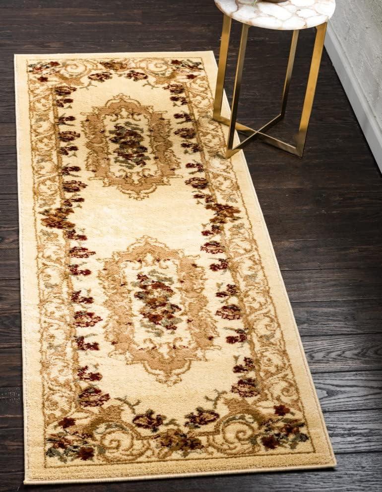 Ivory and Tan Medallion Synthetic Runner Rug