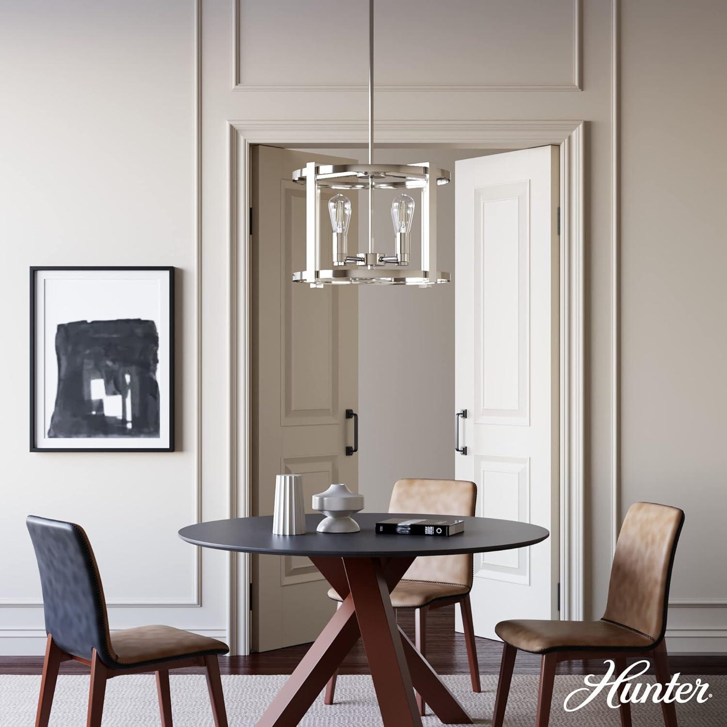 Hunter - Astwood 4-light Polished Nickel, Medium Size Chandelier, Dimmable, Caged Style, Drum Shaped, for Bedrooms, Kitchens, Dining, Living Rooms - 19957