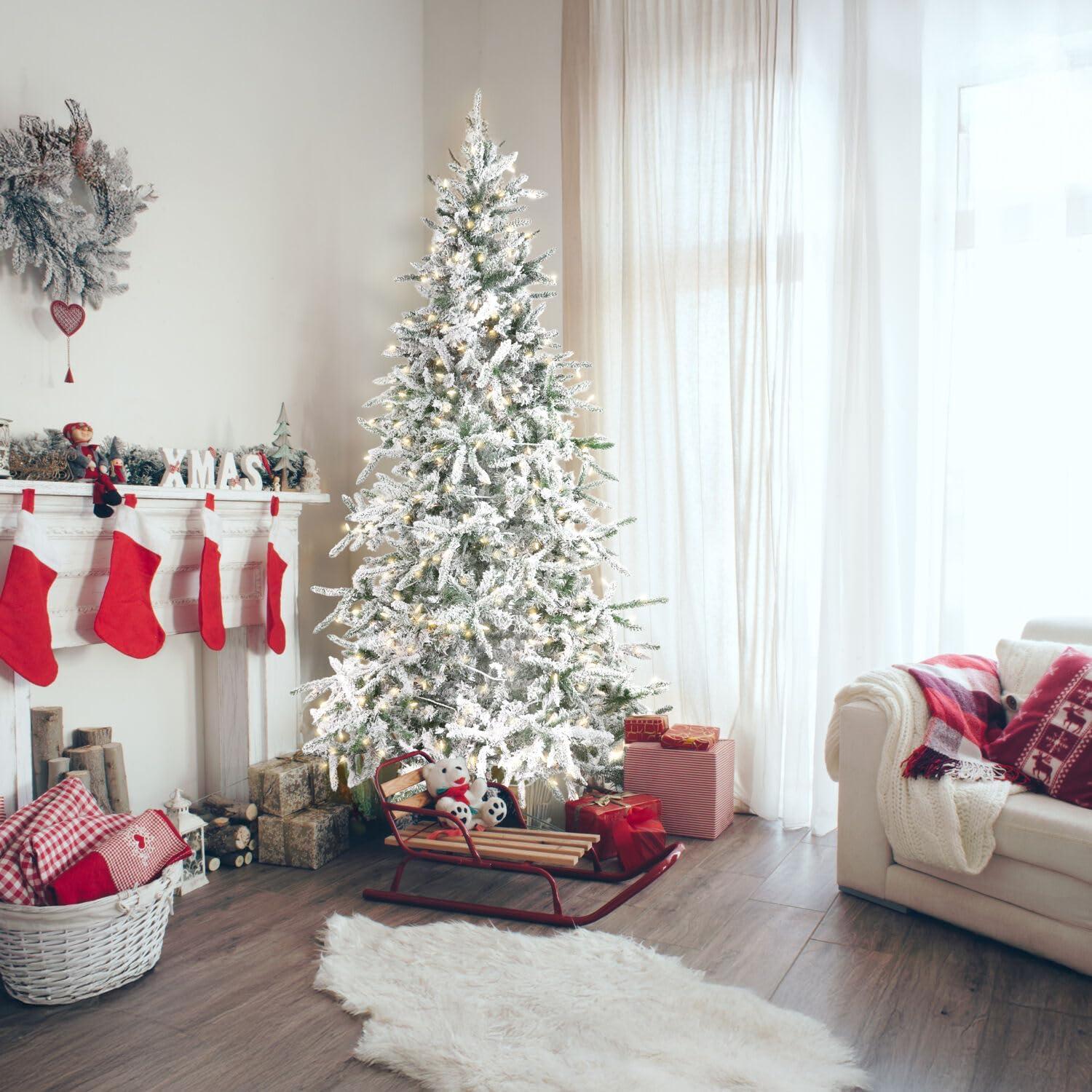 Fraser Hill Farm Fraser Hill Farm Flocked Mountain Pine Christmas Tree with LED Lights