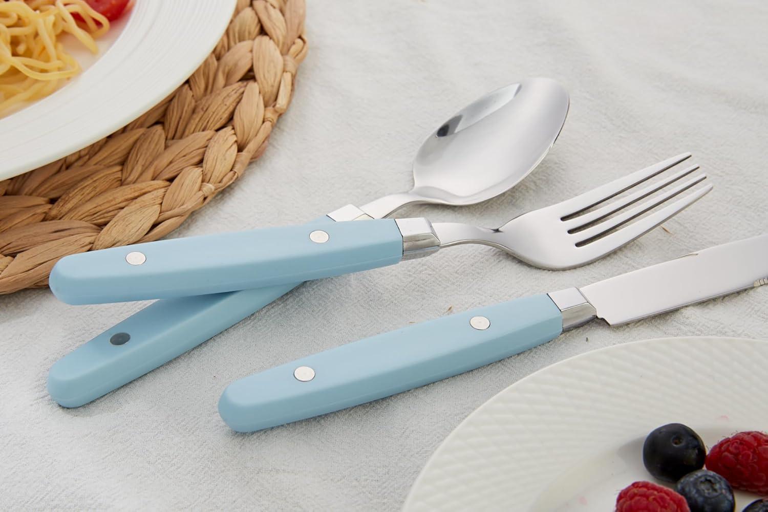 Light Blue Stainless Steel 20-Piece Retro Flatware Set